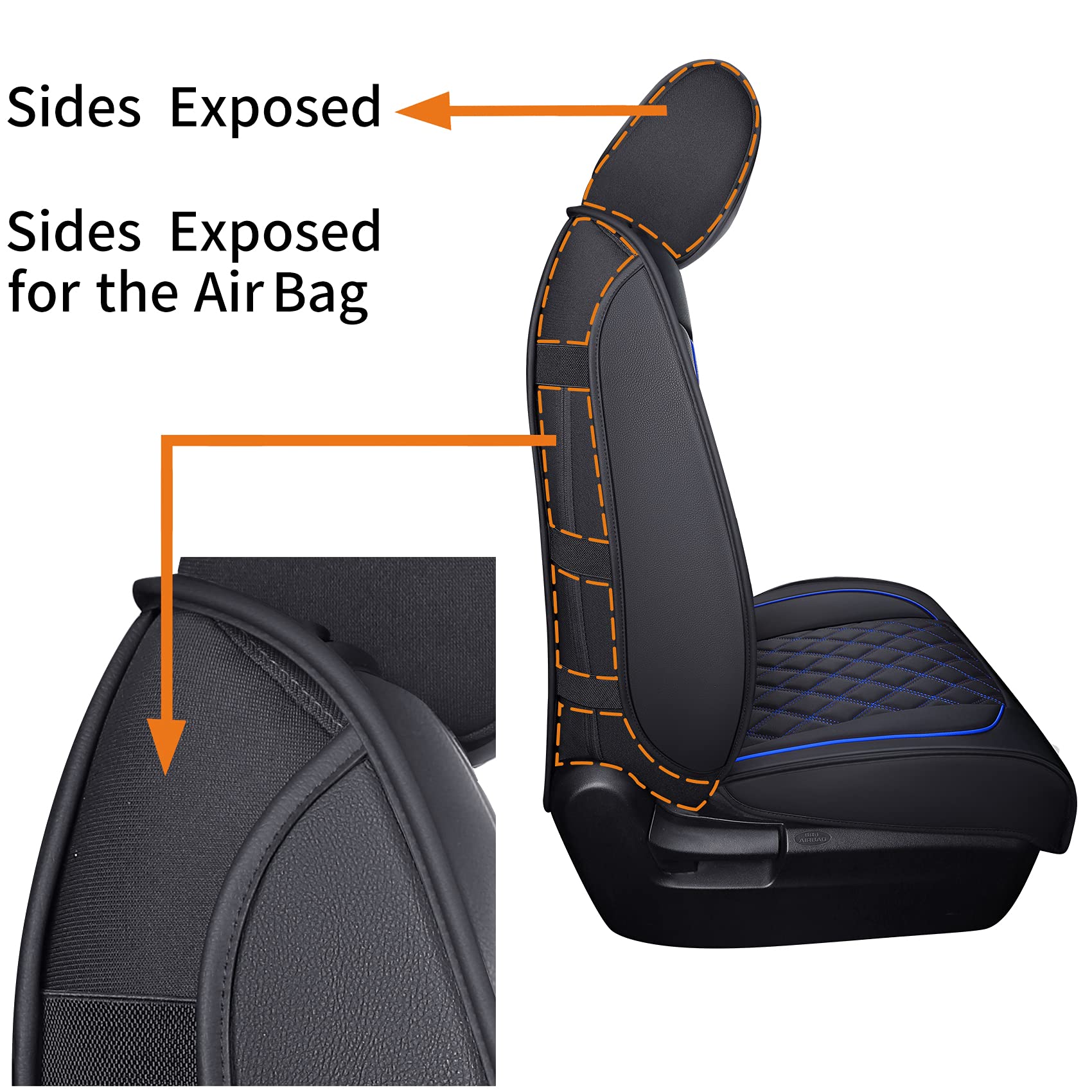 Yiertai Truck Seat Covers Compatible With Toyota Tundra For 2008-2025 Tundra Crewmax Sr5 Limited Double Cab Crew Extended Cab Waterproof Leather Seats Protectors(2 Pcs Front Only/Black-Blue)