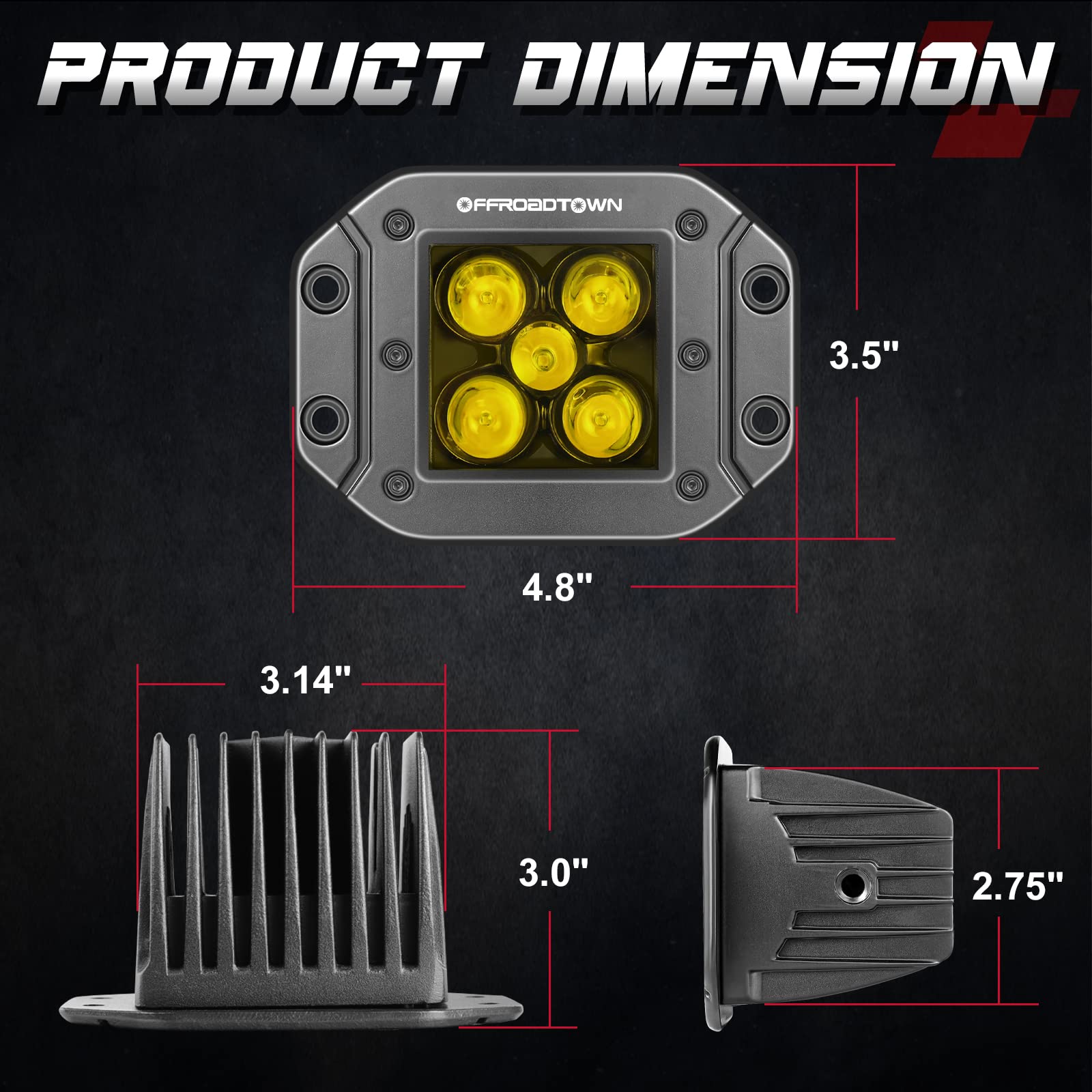 Yellow Flush Mount Led Pods, Offroadtown 5 Inch Cree Flush Led Pods 2Pcs 100W Spot Off Road Driving Lights Reverse Lights Fog Lights Flush Led Pod Lights For Trucks Utv Atv Suv Jeep Honda Boat