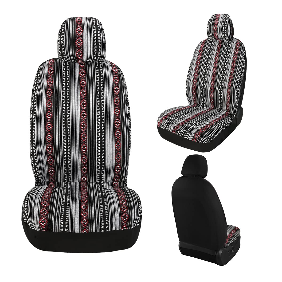 PONYJOYUP Baja Saddle Blanket Car Seat Covers 4PCS Front, Breathable Washable Striped Woven Automotive Vehicle Seat Cover, Unive