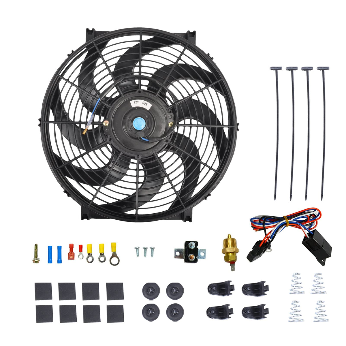 BATONECO 12'' Electric Radiator Cooling Fan Thermostat Wiring Switch Relay Kit, 12V Cooling Radiator Fan with 120W 1000 CFM Slim