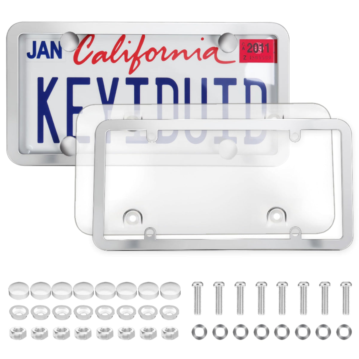 Keyiduid 2 Pack Chrome Car License Plate Frame and Covers, Unbreakable License Plates Shields, Car Licence Plate Frame Protector