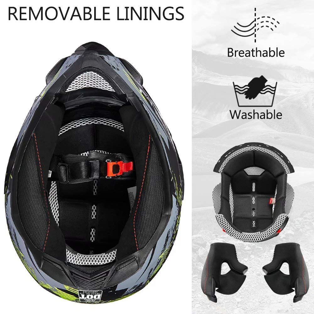 Ilm Off Road Motorcycle Dual Sport Helmet Full Face Sun Visor Dirt Bike Atv Motocross Casco Dot Certified Model 606V(Grey Yellow