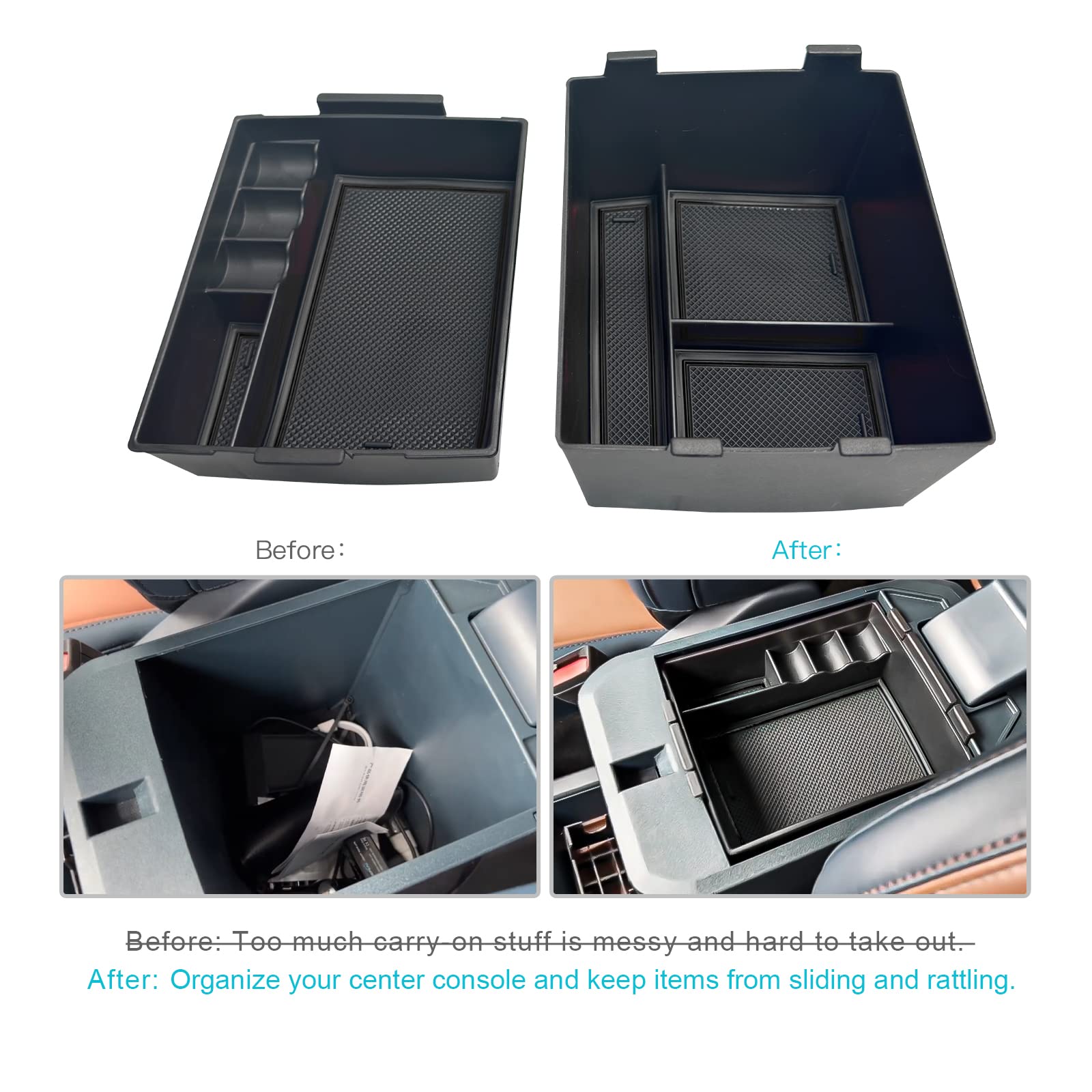 Cdefg For 2022 2023 2024 Maverick Pickup Truck Center Console Organizer Tray 2022 2023 2024 Maverick Armrest Trays Storage Box Coin Container 2022-2024 Maverick Truck Accessories, 2-Pack(Black Trim)