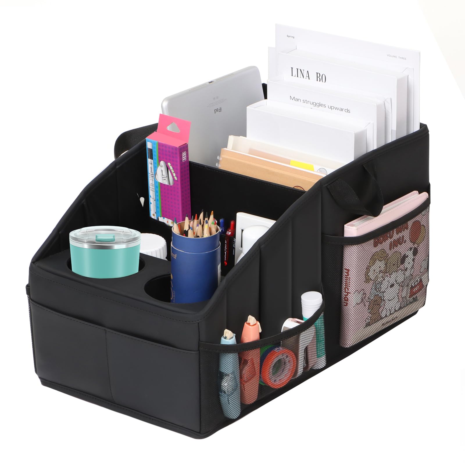 Car Seat Organizer,WHHMK Premium PU Leather Backseat Car Organizer Keep Tidy,Car Storage with 11 Storage Compartments and 2 Larg