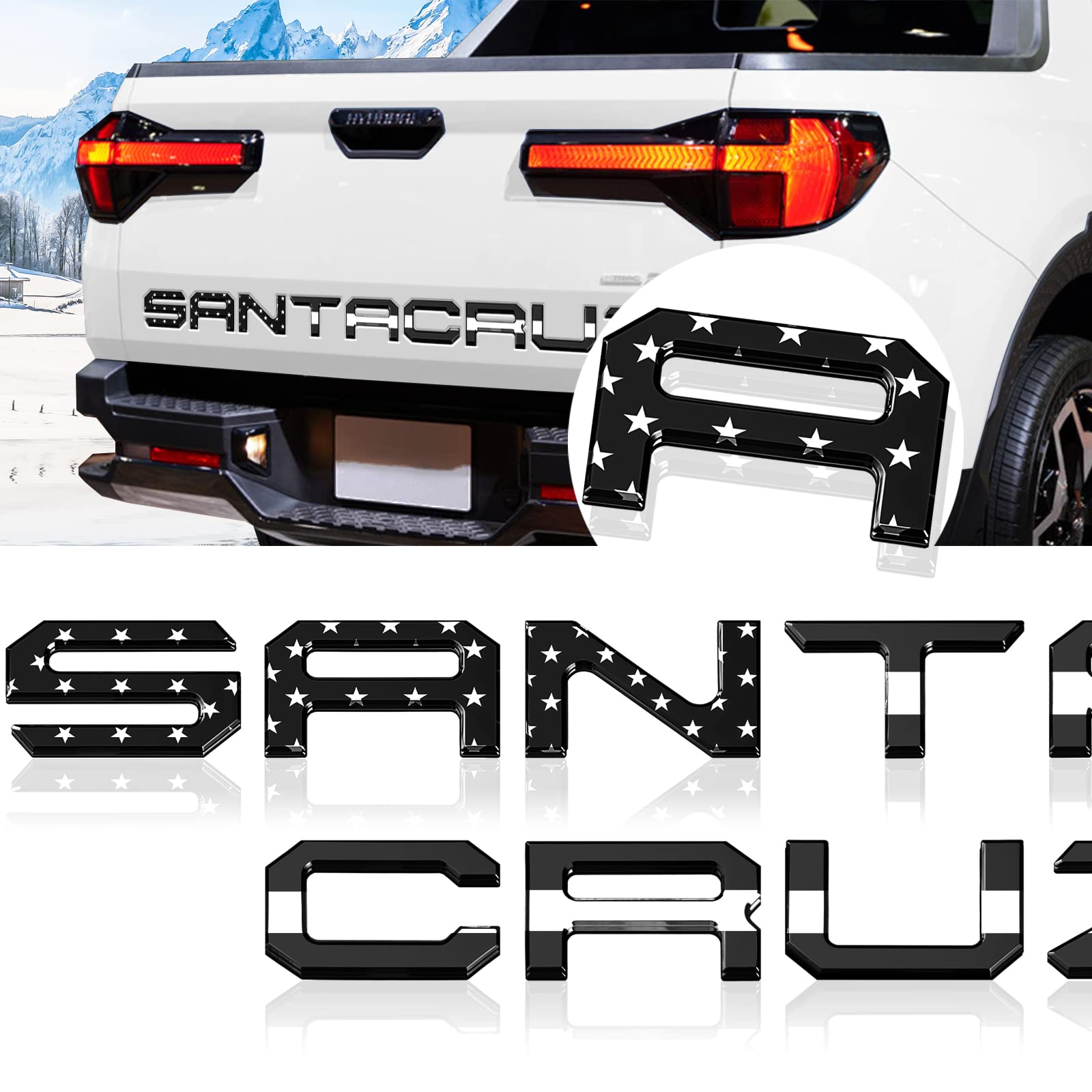 Tailgate Inserts Letters Compatible For 2022 2023 2024 2025 Santa Cruz 3D Raised & Strong Adhesive Decals Letters Rear Emblem De