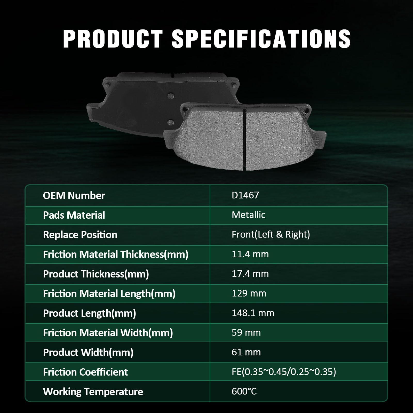 Automuto 8Pcs Front & Rear Brake Pads D1467 D1468 For Buick Encore 13-17, For Buick Verano 12-17, For Chevrolet Cruze 14-15, For