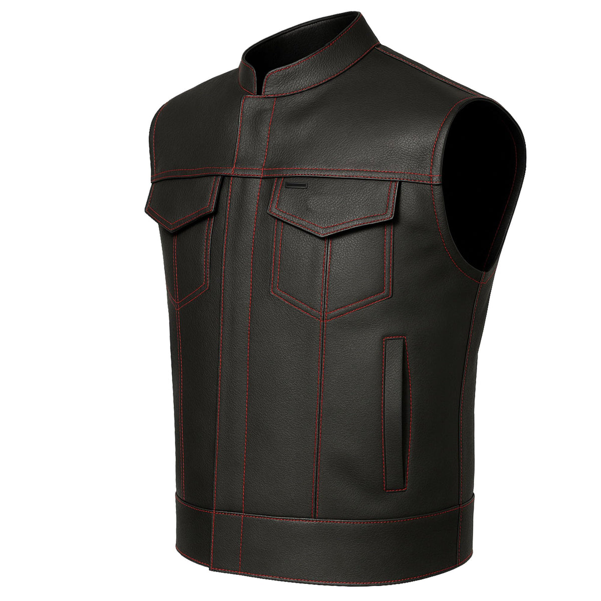 Soa Mens Leather Biker Vest - Club Style Motorcycle Vest With Concealed Carry Pockets Cowhide Back Panel Front Panels For Patchw