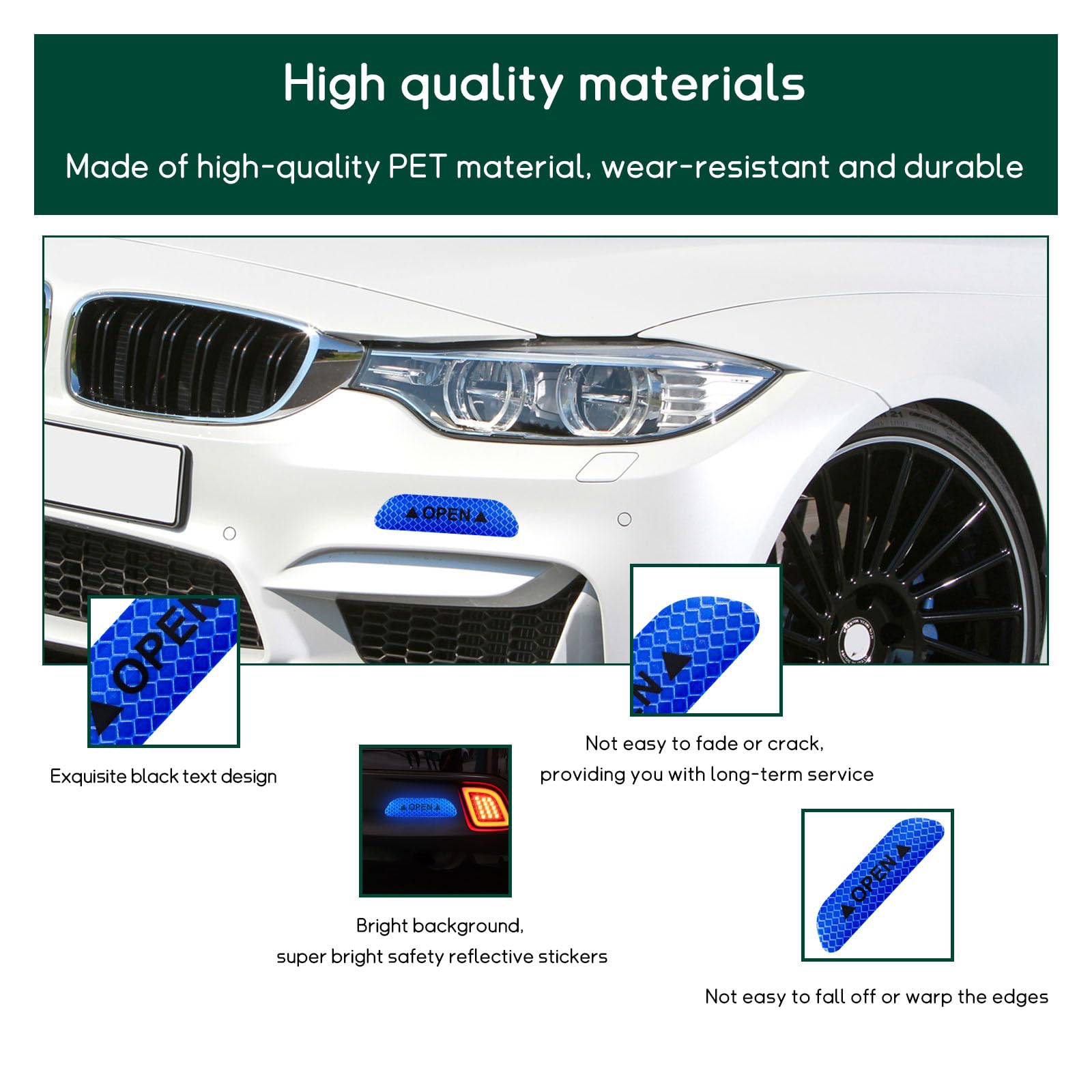 Dickno 4 PCS Car Door Reflective Safety Stickers, Night Visibility Auto Safety Warning Logos Anti-Collision Protective Strip, Un