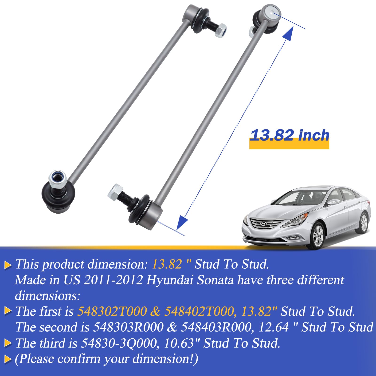 13.82'' Zinc-Nickel Alloy Front Left Right Stabilizer Sway Bar Links For 2011-2012 Hyundai Sonata 2011-2012 Kia Optima 2.0L 2.4L