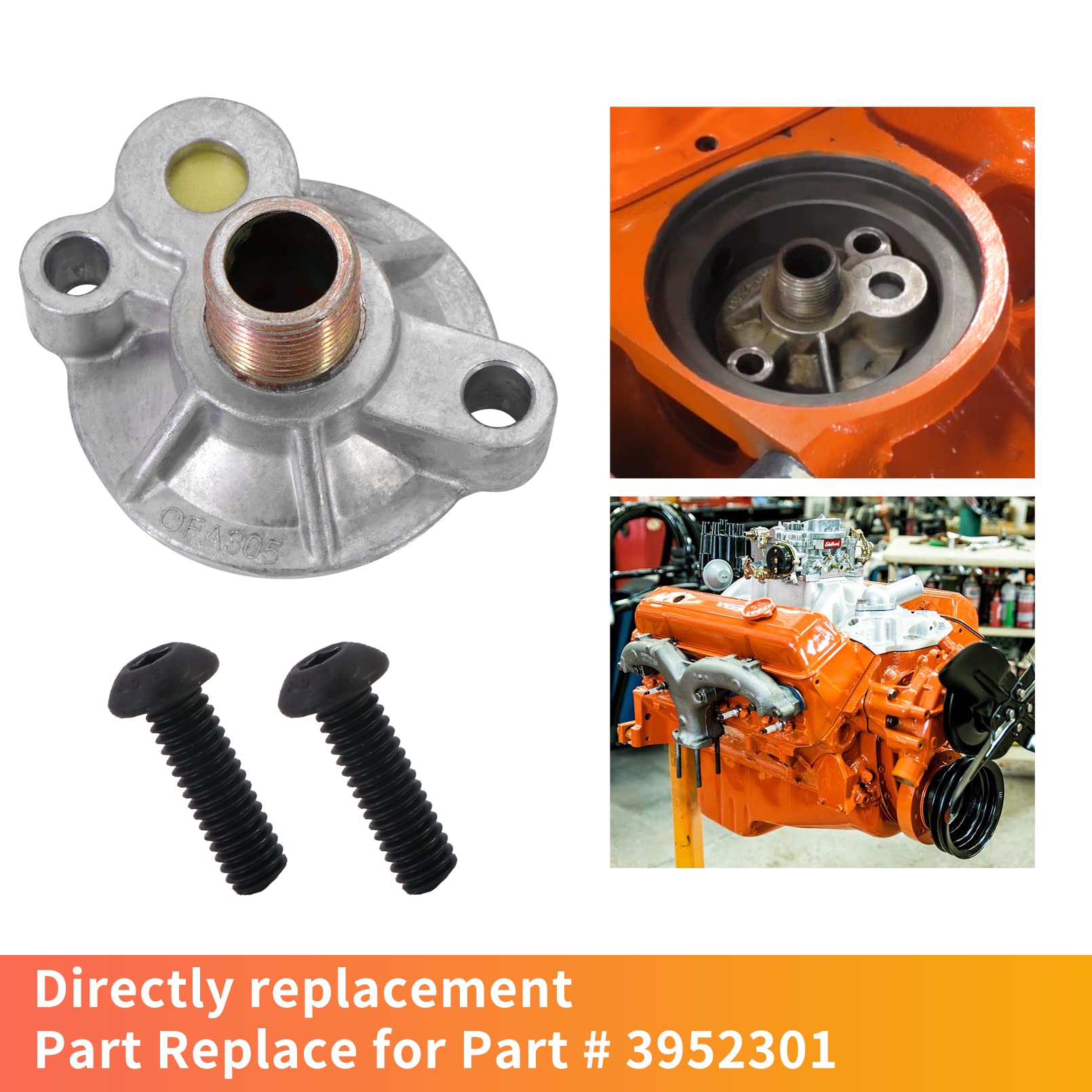 Kipa Oil Filter Adapter Replace For Small Block Chevy V8 Engines Sbc Bbc Spin On Bypass 305 307 327 350 400 396 402 427 454# 3952301