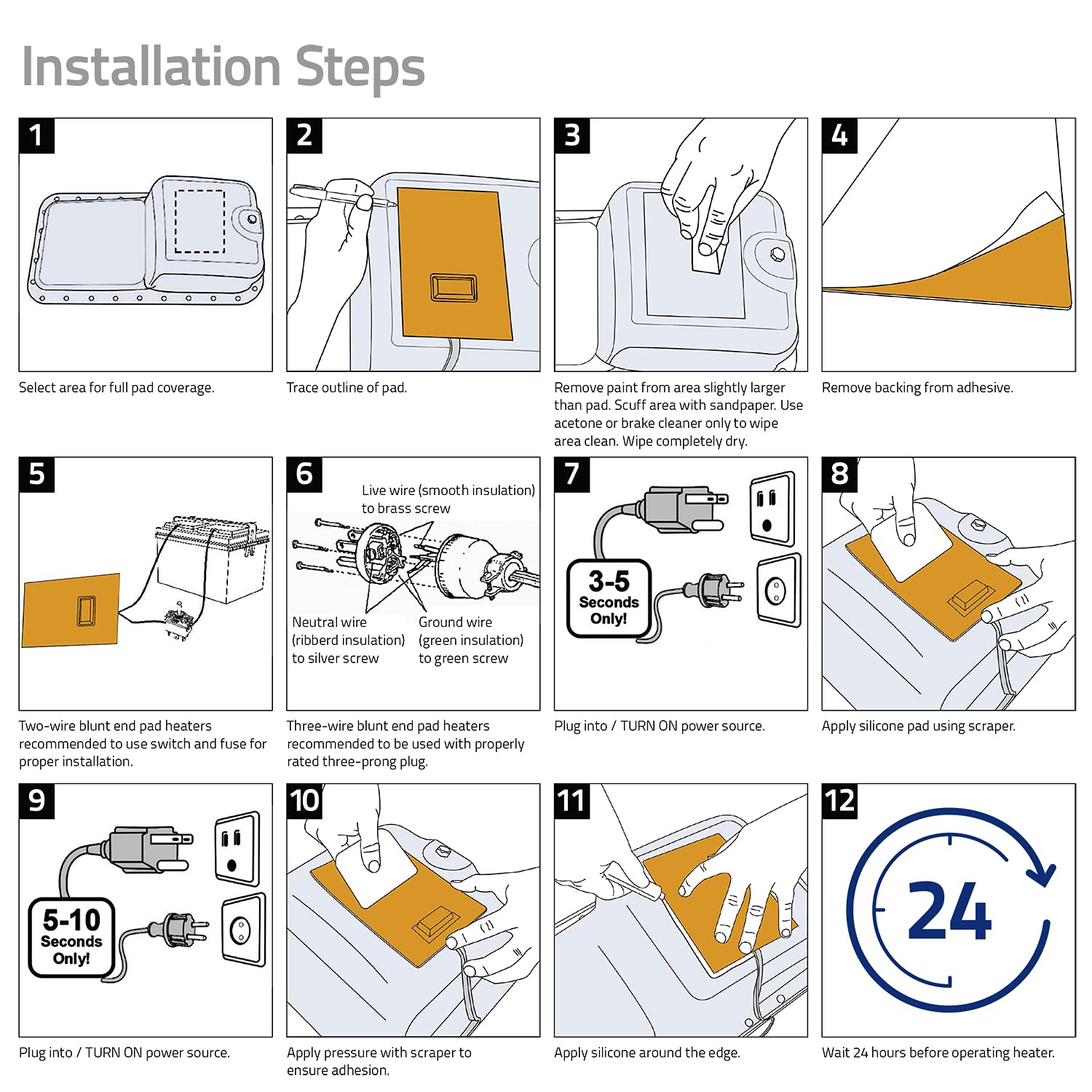 Zerostart 3400032 Silicone Pad Heater Engine Oil, Transmission Fluid, Reservoir And Hydraulic Fluid Heater, 1½' (4 Cm) X 6' (15 Cm) | Csa Approved | 120 Volts | 125 Watts