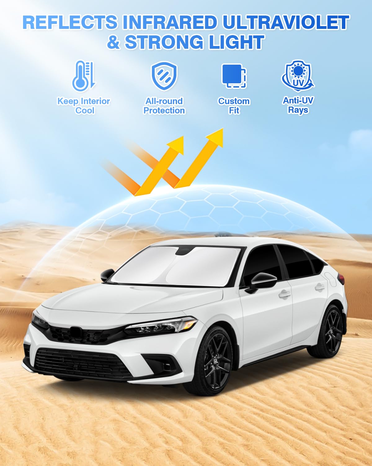 Canvcle Windshield Sun Shade For 11Th Gen Honda Civic 2022-2025 (Not For Hatchback) Side Rear Window Shade Cover Kit Full Window