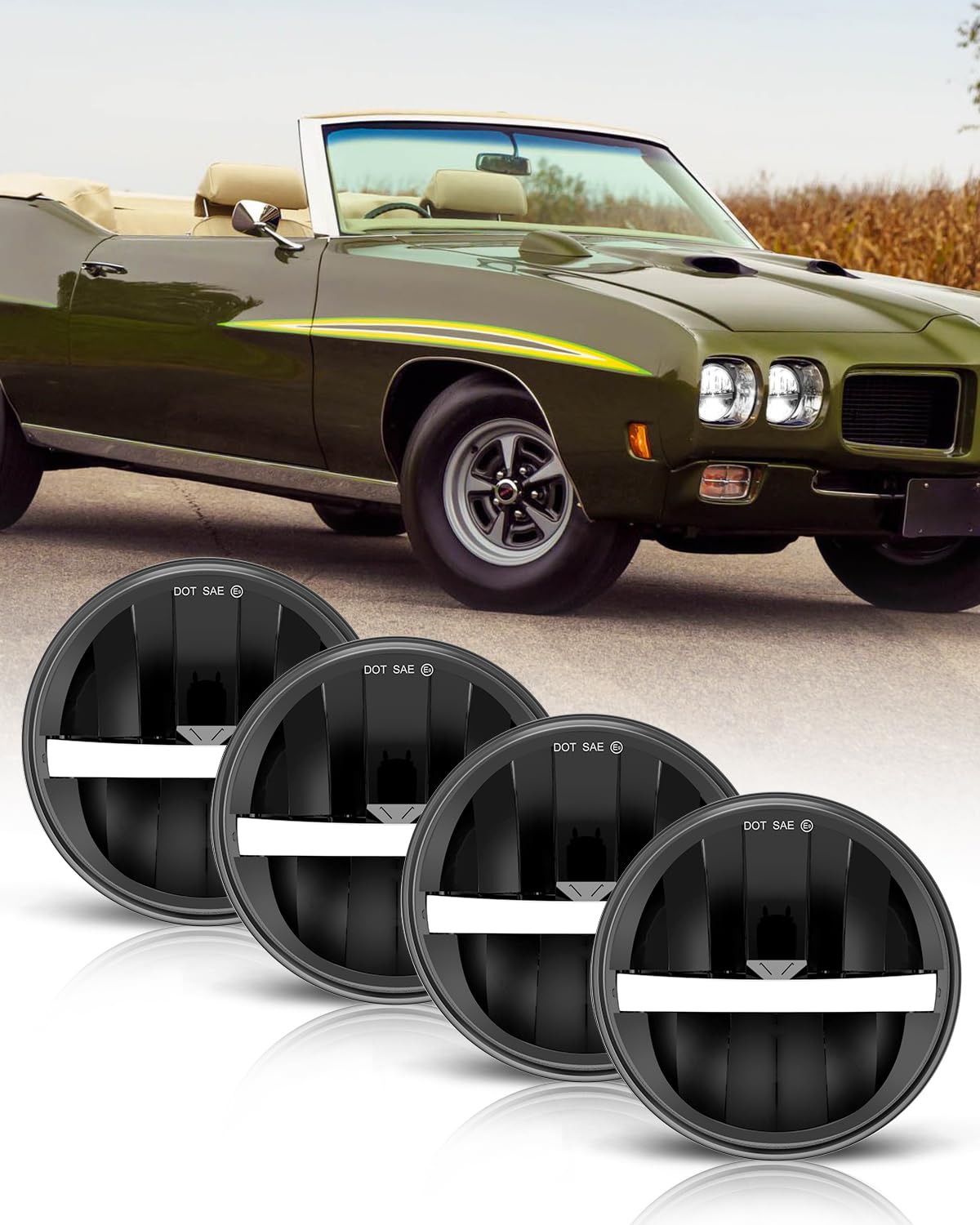 4Pcs 5.75 Inch Round Led Headlights Dot Approved Sealed Beam 45W 5-3/4' Hi/Lo Beam Drl Headlamp Replacement For Chevelle/Firebird/Corvette/Pontiac/Coronet/Semi/Impala/Thunderbird, H5006