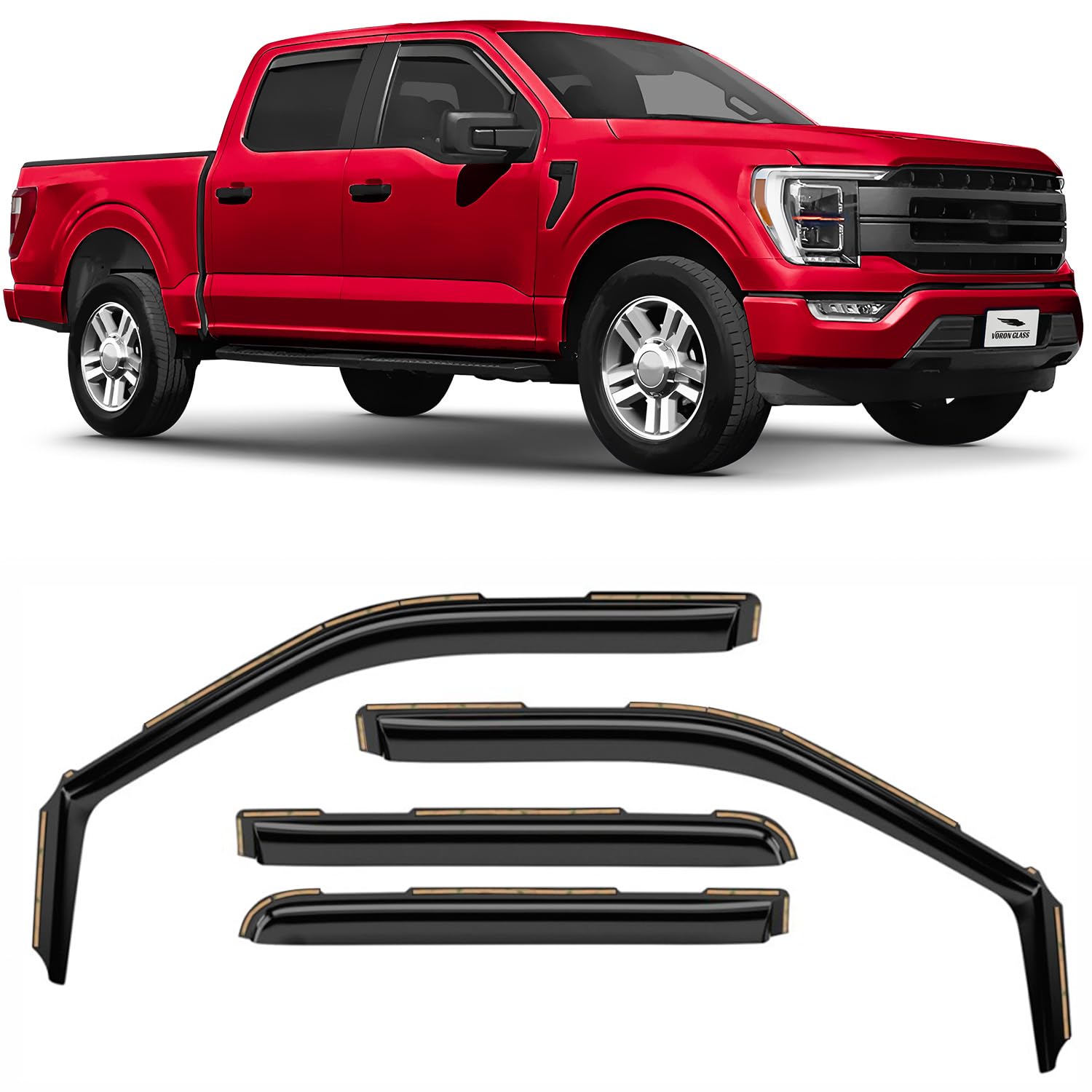 Voron Glass In-Channel Extra Durable Rain Guards For Ford F150 2021-2025 Supercrew, Window Deflectors, Vent Window Visors, 4 Pie