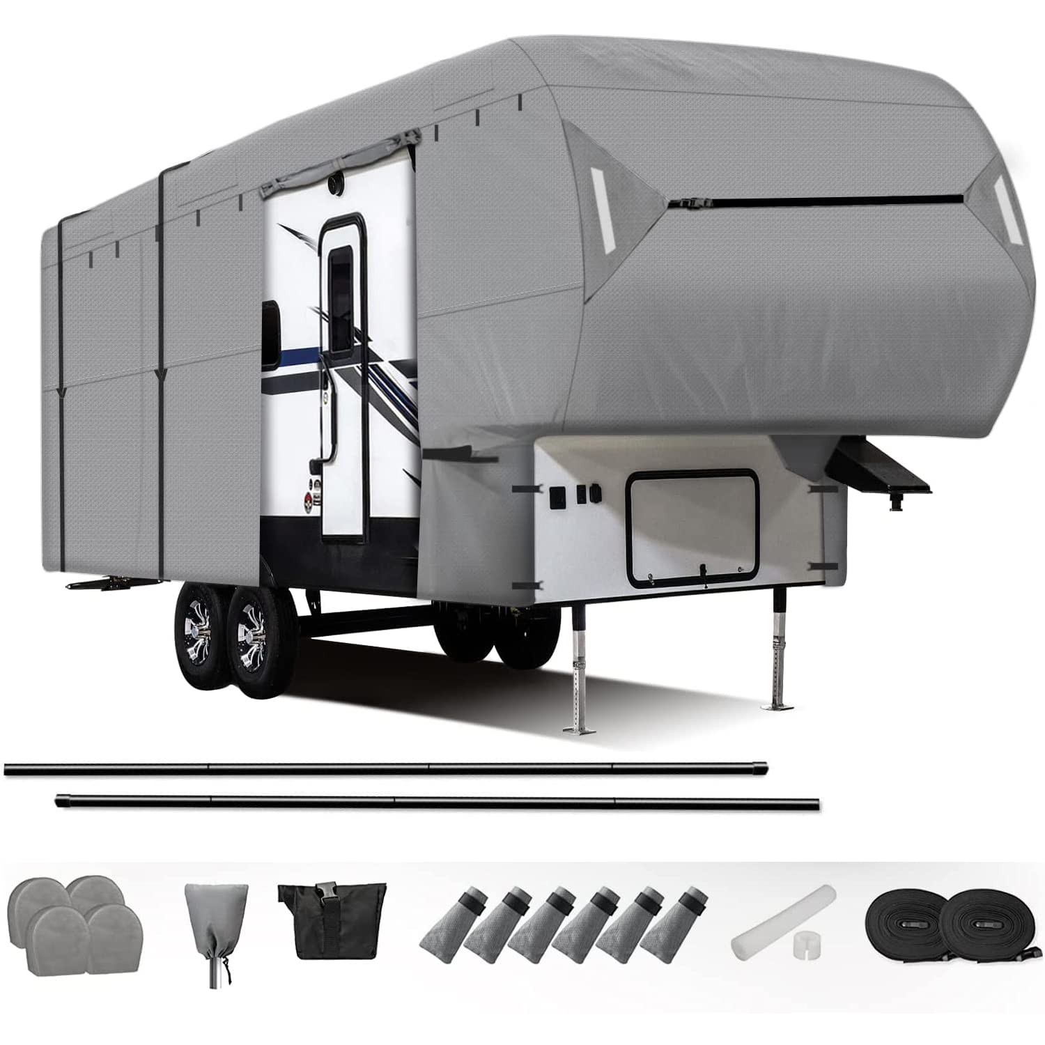 Leader Accessories Easy Setup 5Th Wheel Rv Covers Fits 26'-29' Motorhome Thick 5 Layers Anti-Uv Top, Windproof Camper Cover With 2 Assist Poles