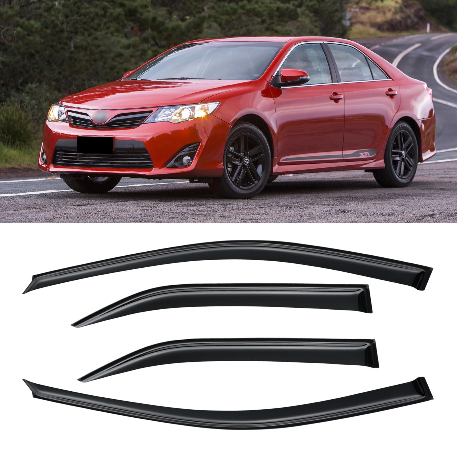 Cmvt Auto Window Visors For Toyota Camry 2012-2014, Rain Guards Shields Vent Shade Deflector Dark Smoke 2013 2014 12 13 14, Tape