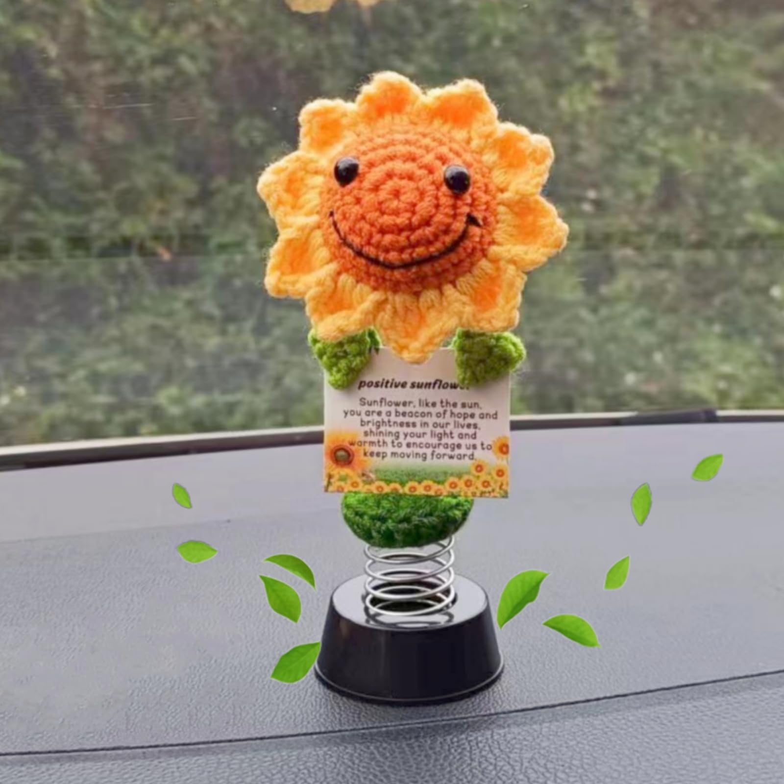 Levvohd Emotional Support Handmade Sunflowers For Women, Hippie Bobbleheads For Car Dashboard Crochet Positive Sunflowers Car Ac