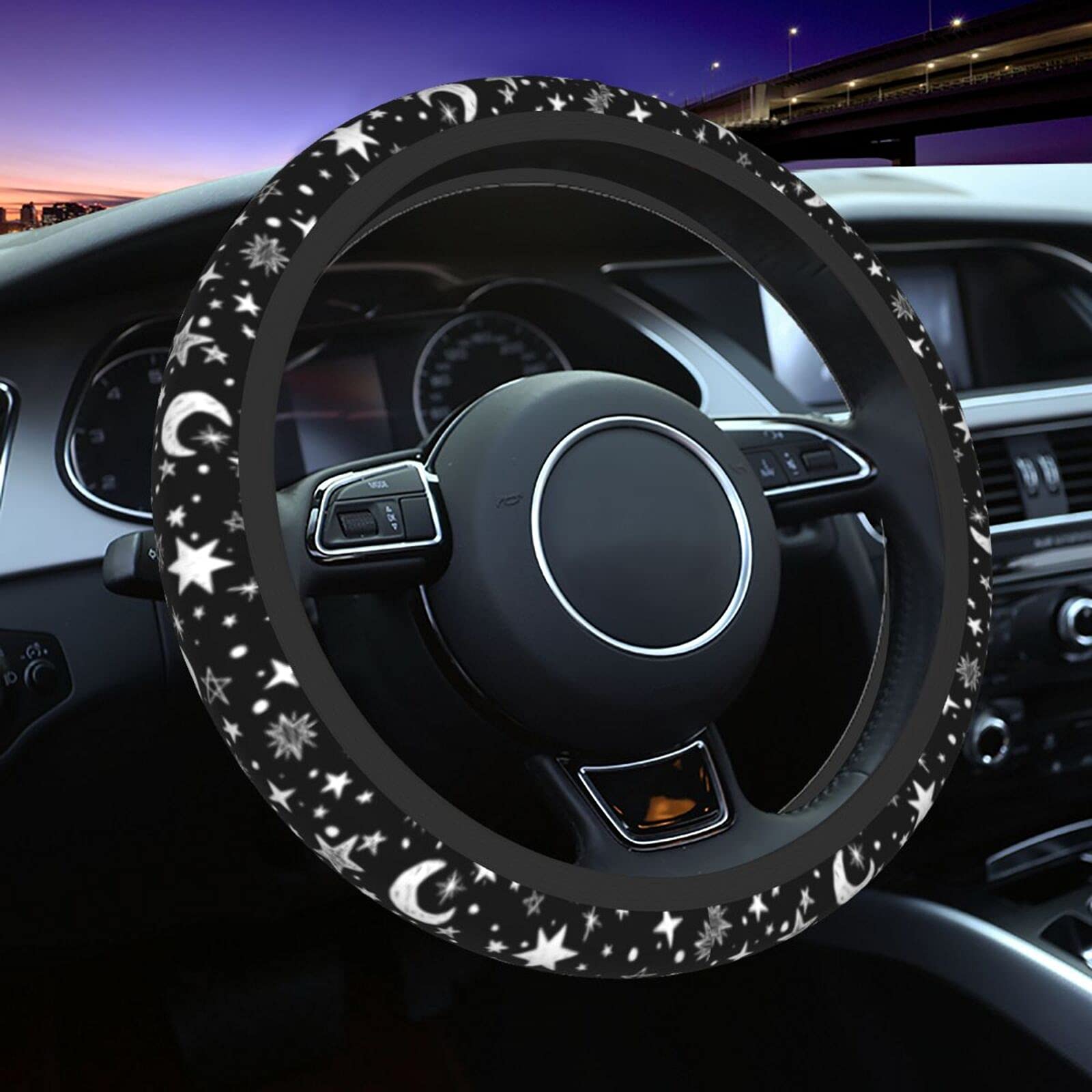 Moon And Star Steering Wheel Cover Car Accessories Cute For Women Girls Girly Universal 15 Inch Neoprene Auto Interior Decor Anti Slip Car Truck Protector