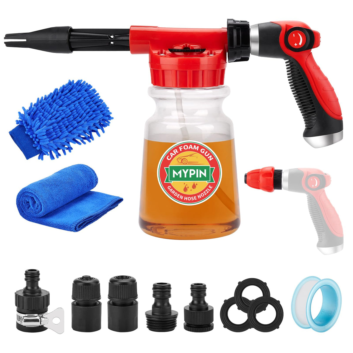 16 IN 1 Car Wash Foam Gun, Foam Cannon, Adjustable Hose Wash Sprayer with 2.5 to 6 Bars Foam Blaster, Suitable for Car Cleaning 
