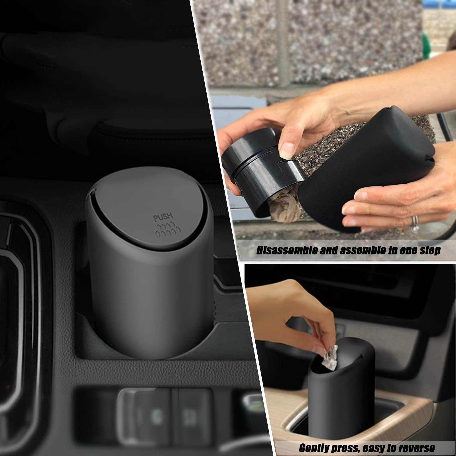 Dewkou Pack-1 Car Trash Can With Lid, 2.5' X 6.2' Silicone Portable Waterproof Small Trash Can, Cup Type Embedded Integrated Trash Can For Most Cars Suvs And Trucks (Black)