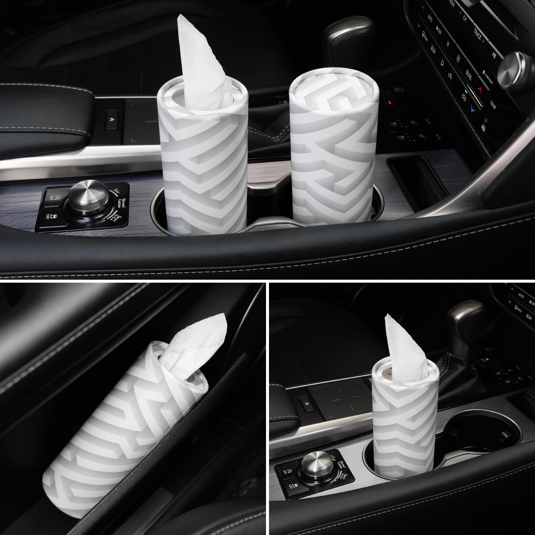 SINGARO Car Tissue Holder, 4 Pack Car Cup Holder Facial Tissues with Travel Tissue Bag, Quick and Convenient Flower Combination