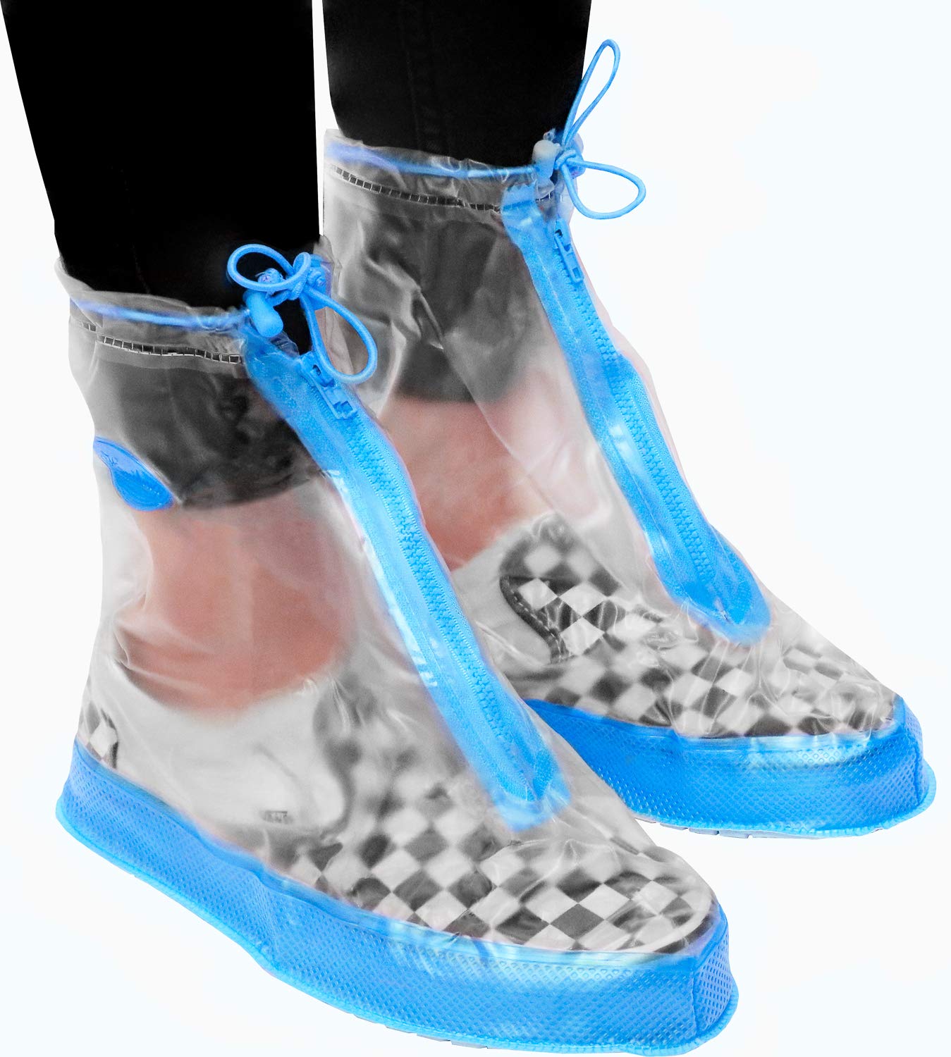 Rain Shoe Covers | Waterproof Shoe Covers For Men Women | Reusable Galoshes Overshoes (Clear/Blue, Xxx-Large)