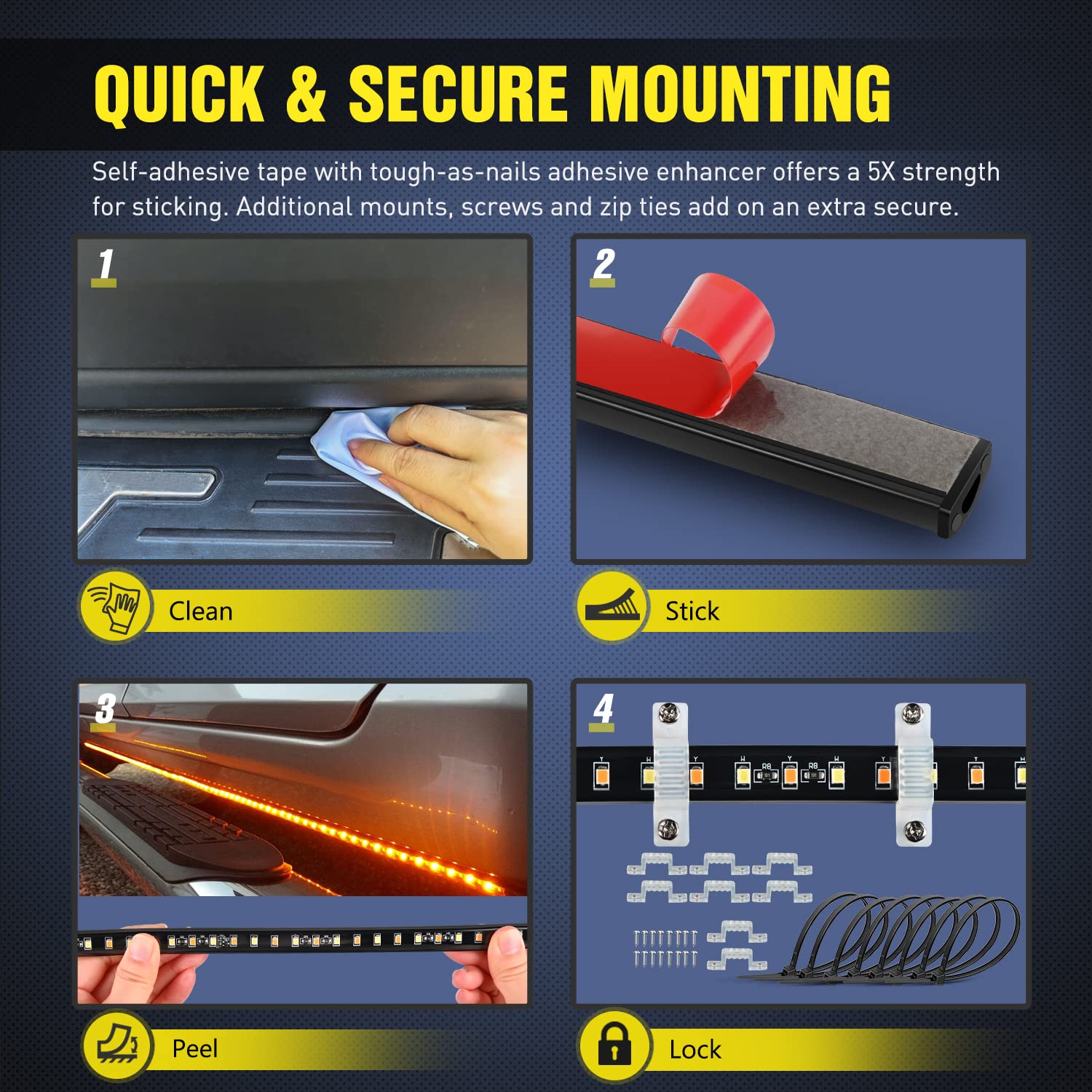 Nilight Truck Led Running Board Lights 2 Pcs 48Nch Side Maker Light With White Courtesy & Sequential Amber Turn Signal Lighting