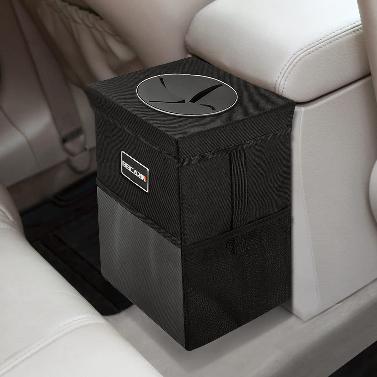 Car Trash Can With Lid - Car Trash Bag Hanging With Storage Pockets Leak-Proof Car Organizer Collapsible And Portable Waterproof