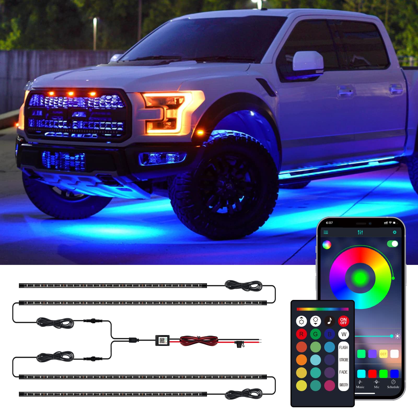 Underglow Kit For Car, Car Led Underglow Lights For Trucks With App And Remote Control, 16 Million Rgb Colors, 29 Preset Modes,