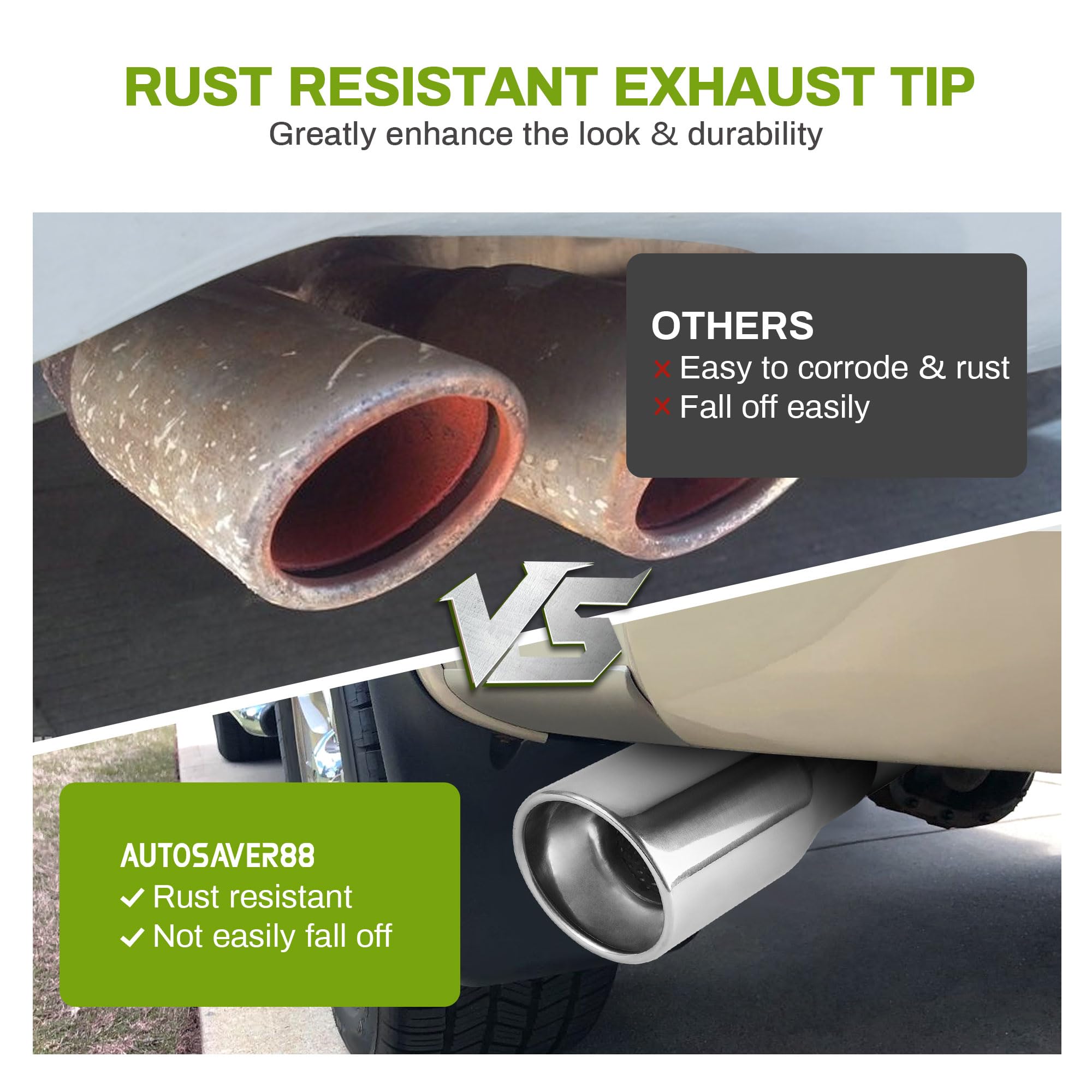 Autosaver88 1.5-2.5 Inch Chrome Exhaust Tip, 1.5''-2.5'' Inlet 4'' Outlet 9'' Long Stainless Steel Exhaust Tip With Adapters, Fi