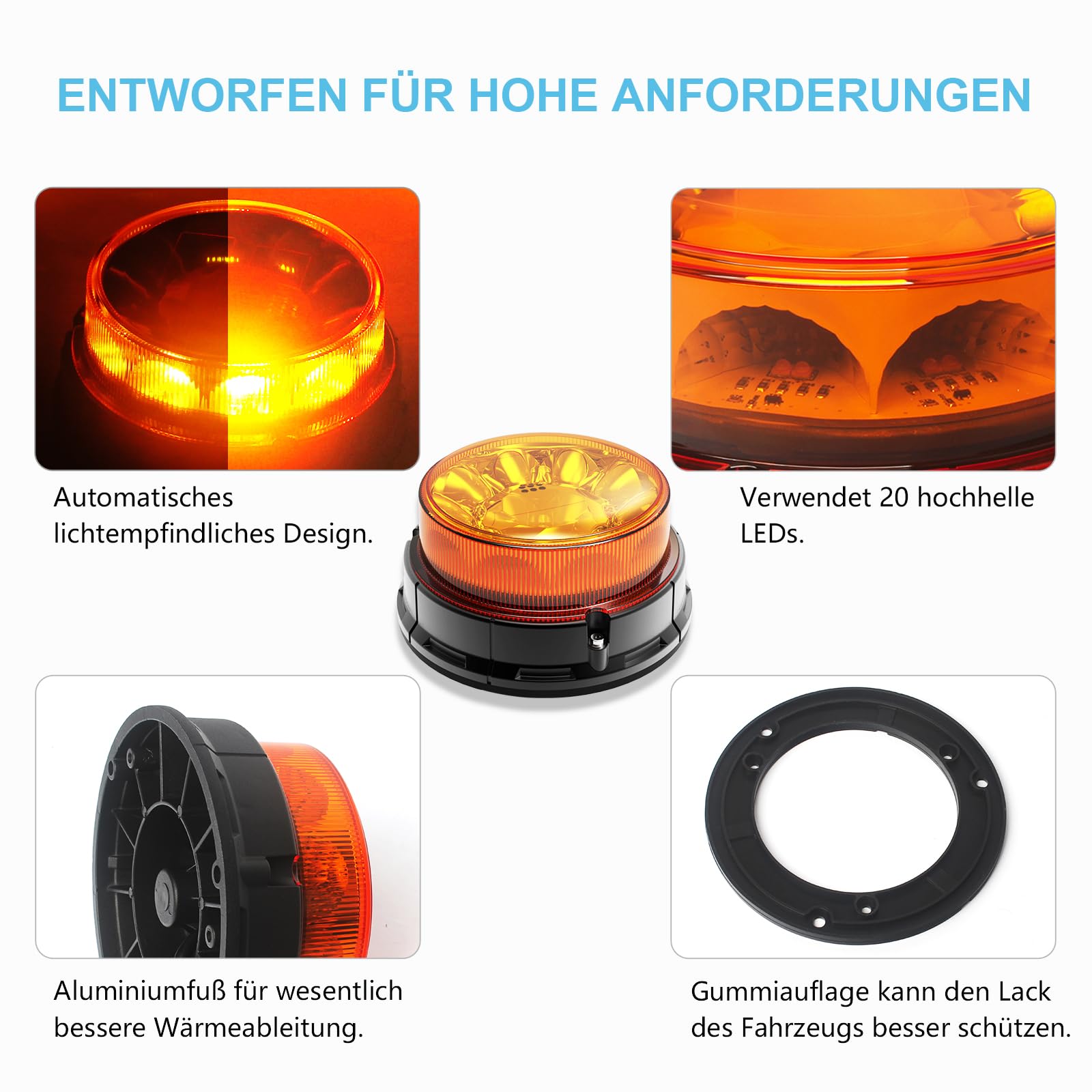 Agrieyes Class I Big Led Beacon Light 6.6'', 80W Automatic Light-Sensitive Warning Caution Lights,Rooftop Permanet Mount Flashin