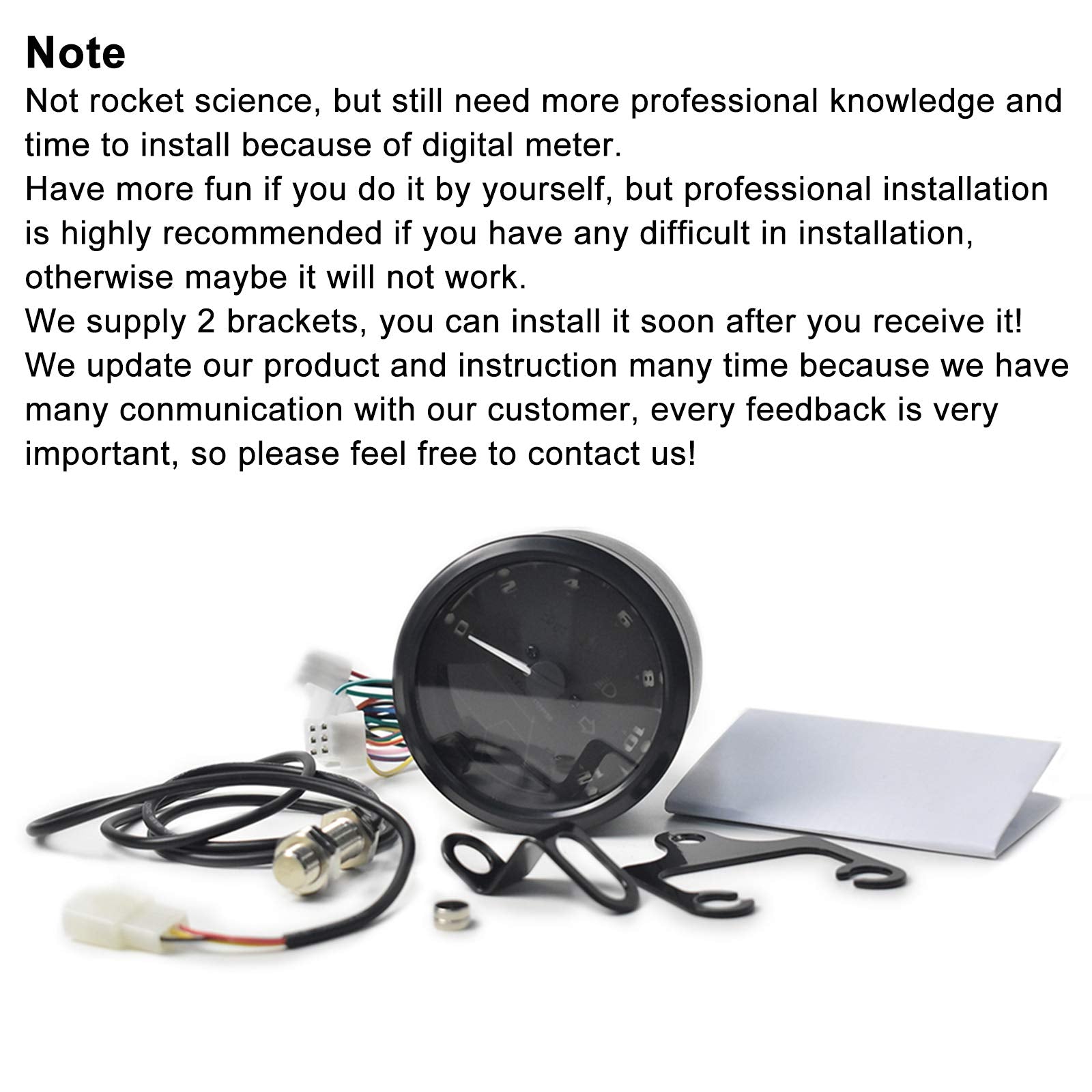 DKMOTORK 0011 Digital Gauge Motorcycle Speedometer/Tachometer/Odometer MPH KM/H Universal with Multi-Function Indicator Light Di