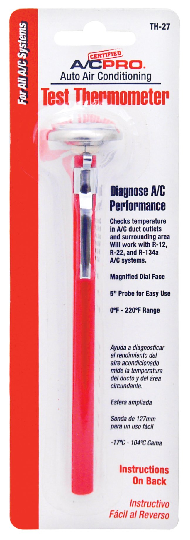 Interdynamics Certified A/C Pro Car Air Conditioner Test Thermometer, Helps Diagnose Ac Performace And Checks Outlet Duct Temper