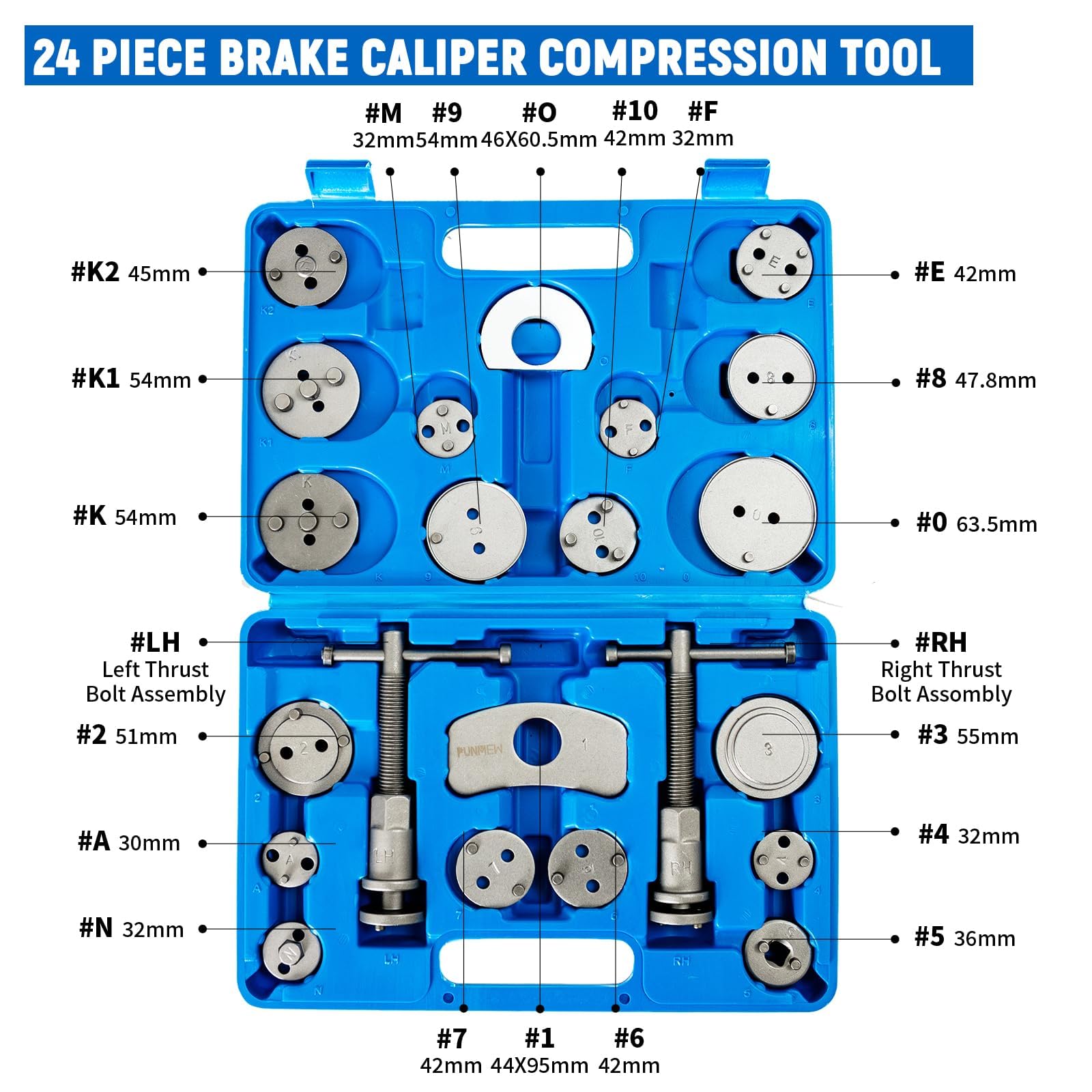 Punmew Brake Caliper Compression Tool 24-Piece Heavy Duty Disc Brake Piston Caliper Compressor Rewind Tool
