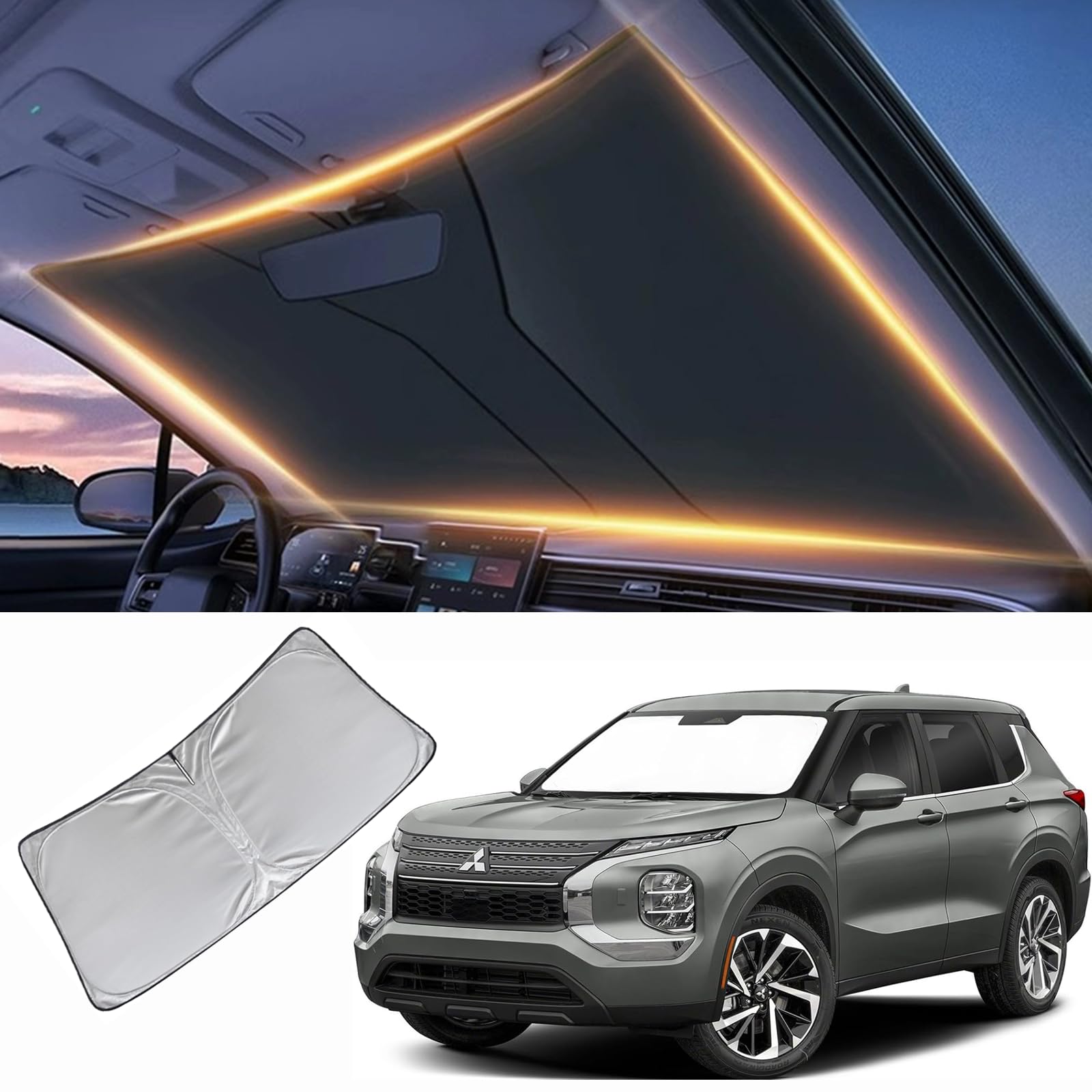 Windshield Sun Shade for Mitsubishi Outlander Front Window Shades Cover for 2011-2024 Outlander Windshield Sun Visor Protector C