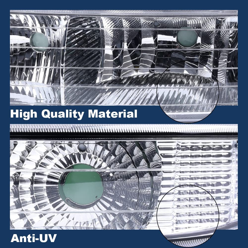 Pit66 Headlight Assembly Compatible With Chevy Silverado 1500 2500 99-02/Fit Silverado 1500Hd 2500Hd 3500 01-02/Fit Tahoe Suburb