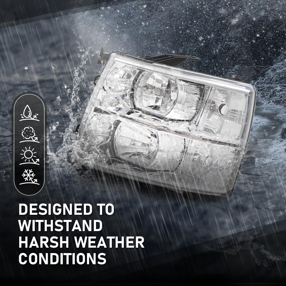 Cheda Headlights Assembly, Compatible With 2007-2013 Chevy Silverado 1500 2500 3500 & Hd Models Chrome Housing Headlight Lamp(Cl