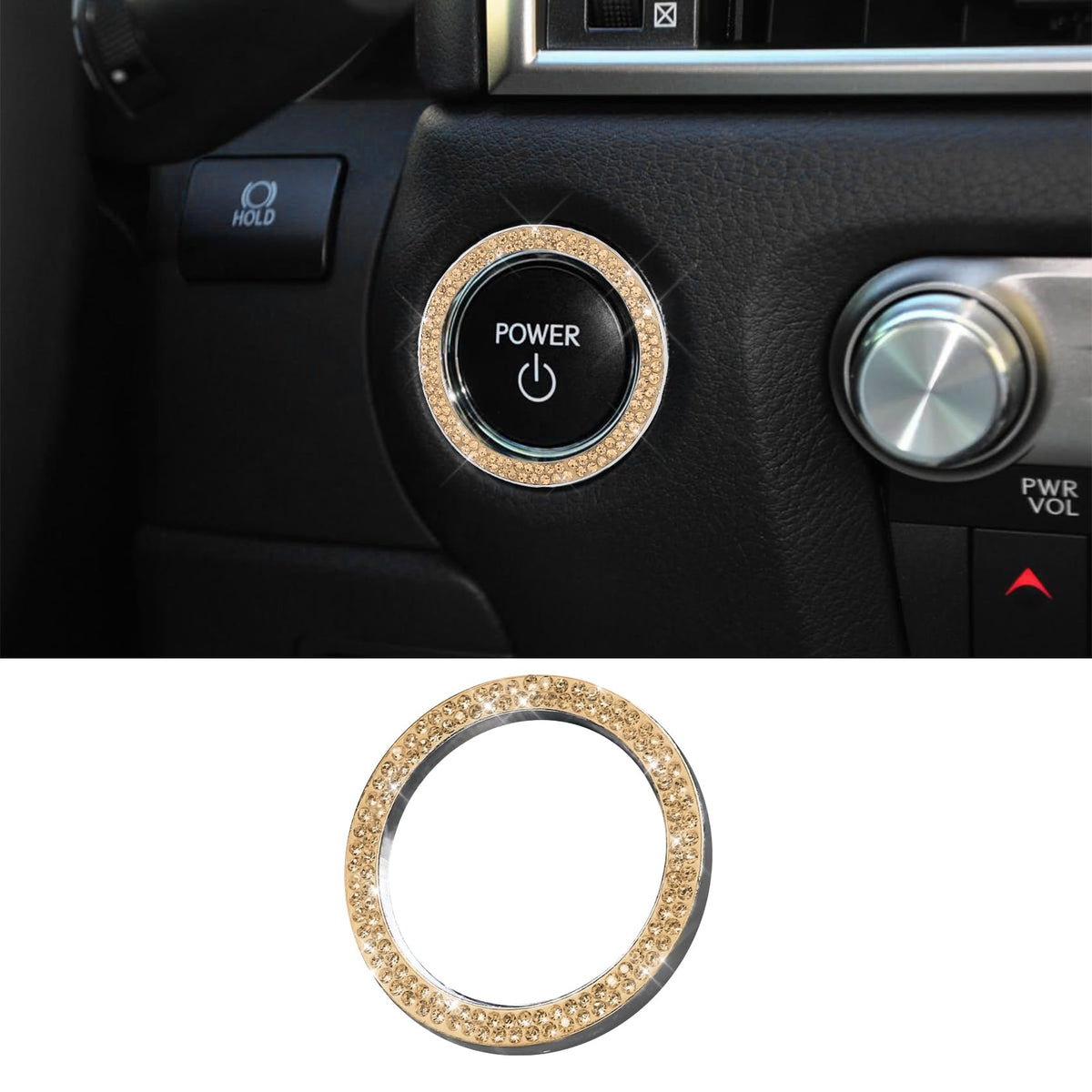 RGOAANC Crystal Rhinestone Engine Start Stop Decoration Ring, Push Button Cover, Key Ignition Knob Ring, Accessories Sparkling S