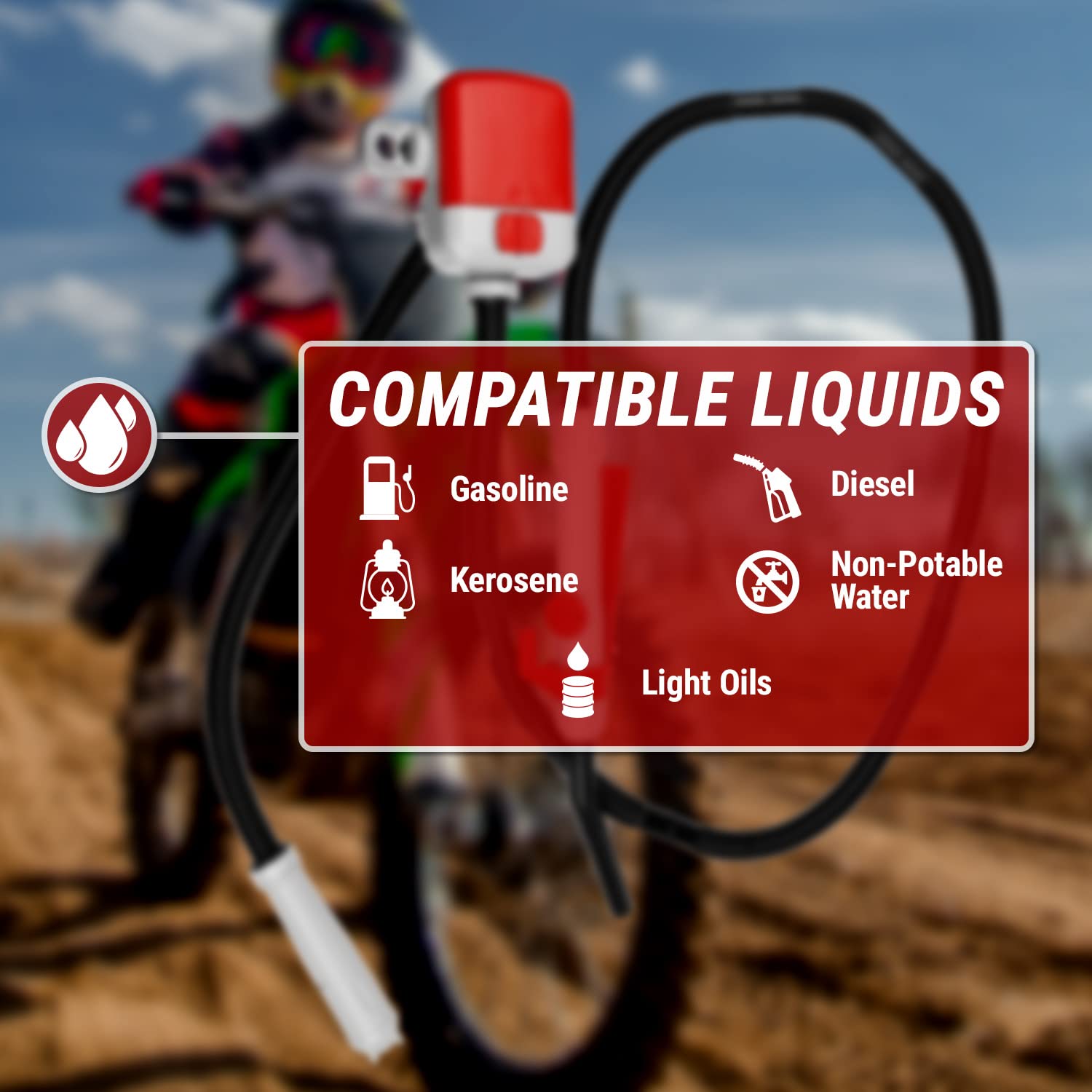 TERA PUMP Gas Can Liquid Transfer Pump Battery Operated (4 AA batteries), 4.1 ft. Long Hose w/Gas Pump Nozzle for Easy Flow Cont