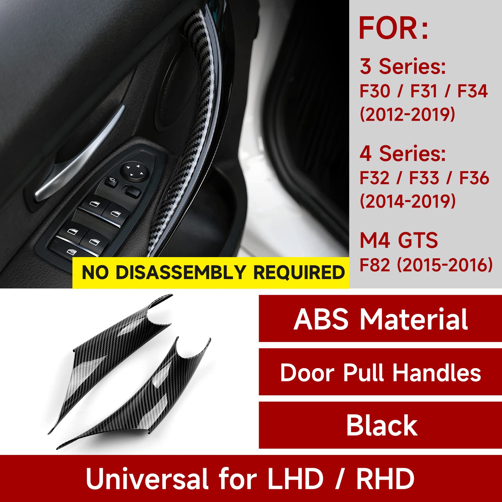 Hengyueshang Car Door Pull Handles Cover Carbon Style Abs Trim Decoration Fits For Bmw 3 4 Series F30 F31 F34 3Gt F32 F33 F36 Interior Accessories