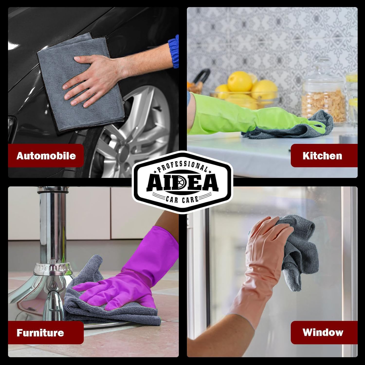 Aidea Microfiber Cleaning Cloth Grey 10Pk, Micro Fiber Cloth For Cleaning Cars, Premium All Purpose Car Towels, Dusting Cloth Cl