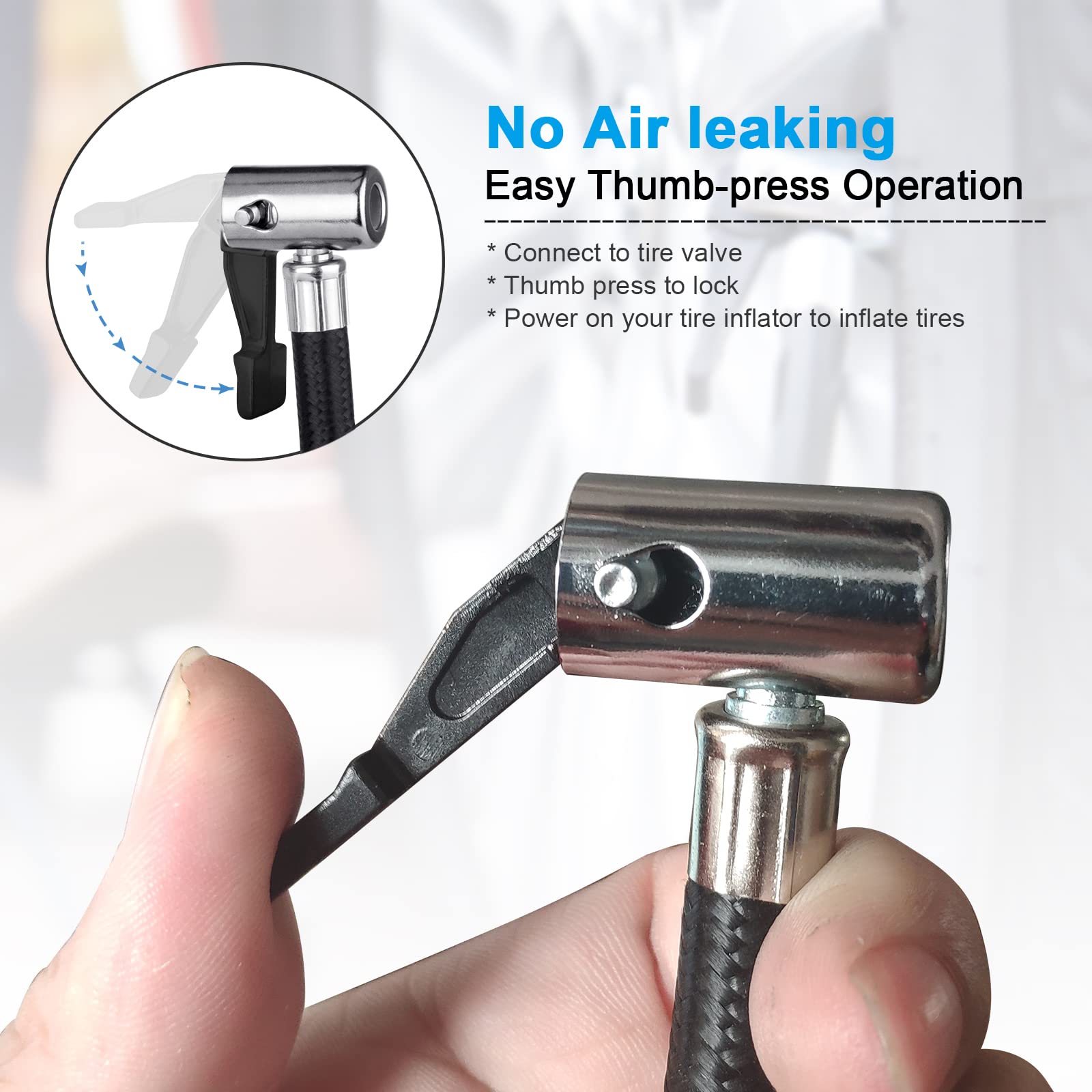 LUMITECO 31 Tire Inflator Hose Adapter with Lock On Air Chuck & Schrader Valve - Braided Hose Set for Tire Pumps