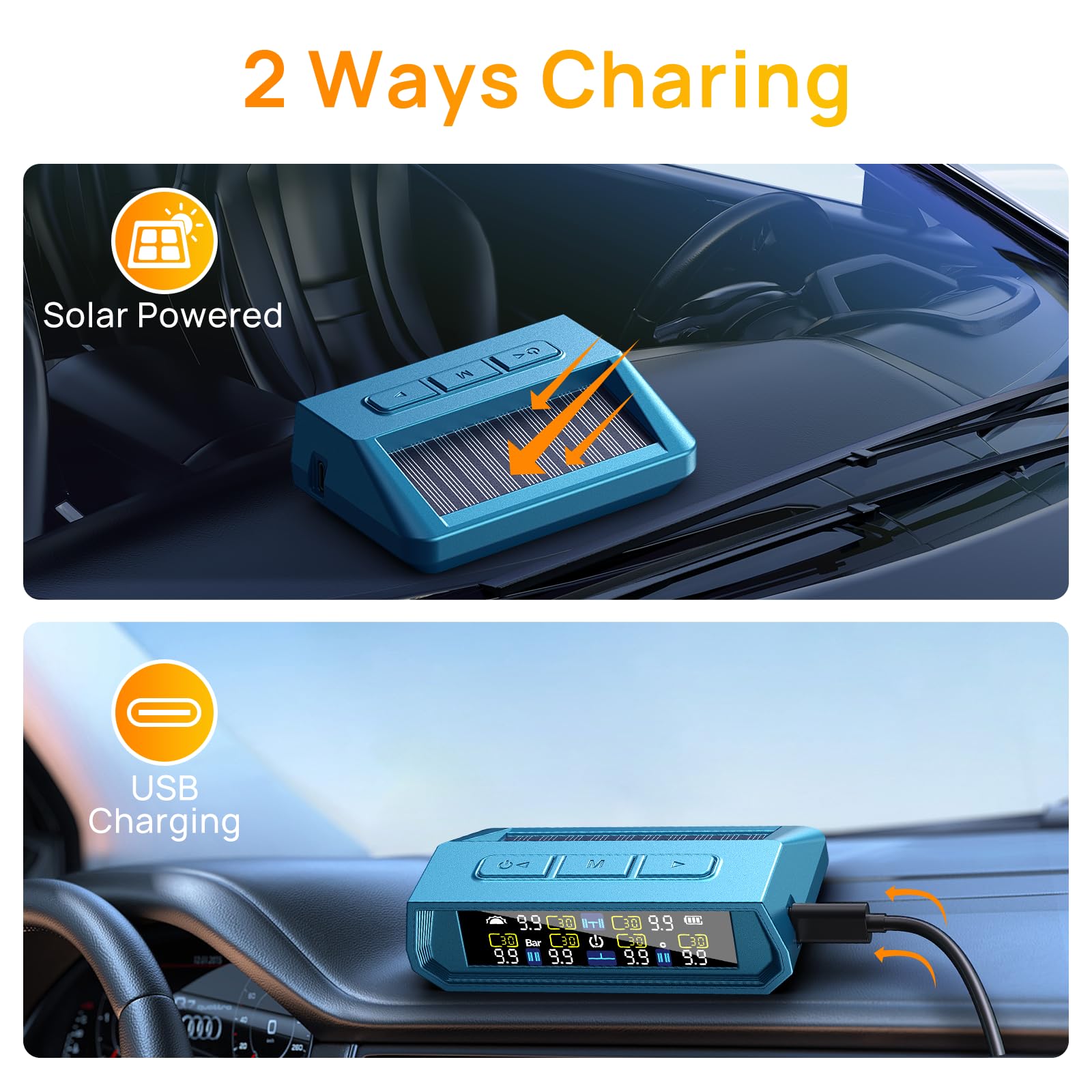 EKNBKE ????????? ????????????? RV Tire Pressure Monitoring System,0-9.9 BAR,144 PSI Tire Pressure Monitor System with Solar Char