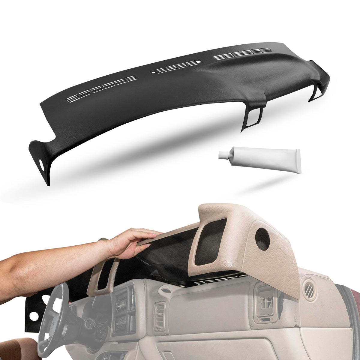 Dashskin Molded Dash Cover Cap Compatible With 2000-2006 Tahoe Suburban Yukon Avalanche & 1999-2006 Silverado Sierra In Black -