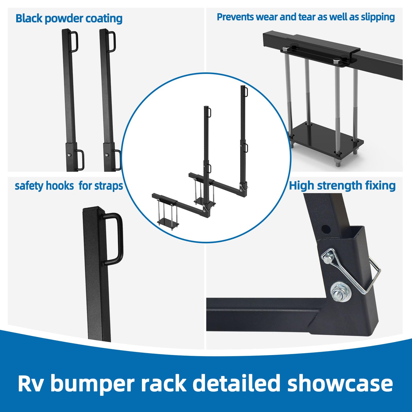 RV Bumper Rack, Bumper Mount Waste Tank Rack with Heavy-Duty Straps, RV Bumper Support Bracket,Fits 4-4.5 inches Bumpers