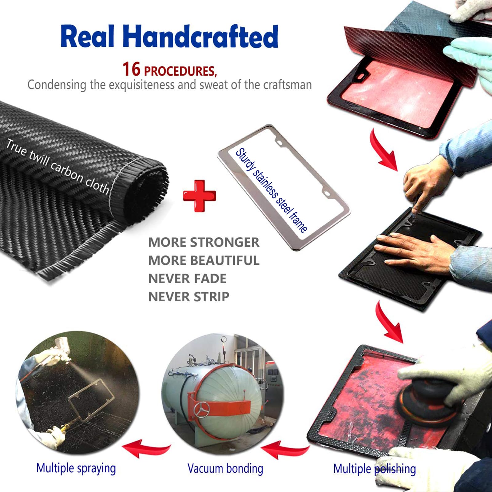 Aootf Carbon Fiber License Plate Frame - Stainless Steel License Plate Cover Handmade Covering 100% Real Carbon Fiber | Stainles