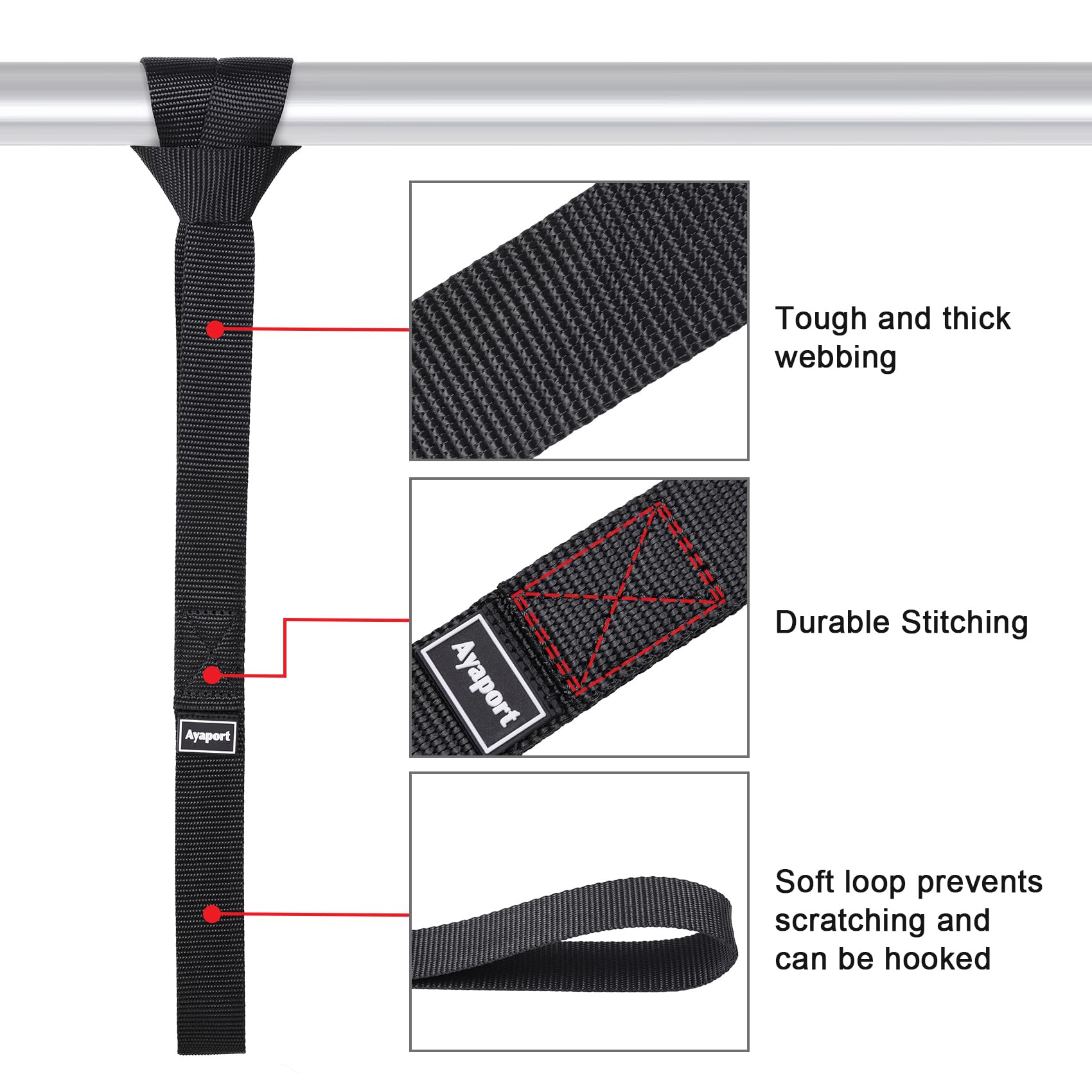 Ayaport Soft Loop Tie Down Straps 18 Inches - Black 4500Lbs Break Strength Loops For Securing Atv, Utv, Motorcycles, Scooters, D