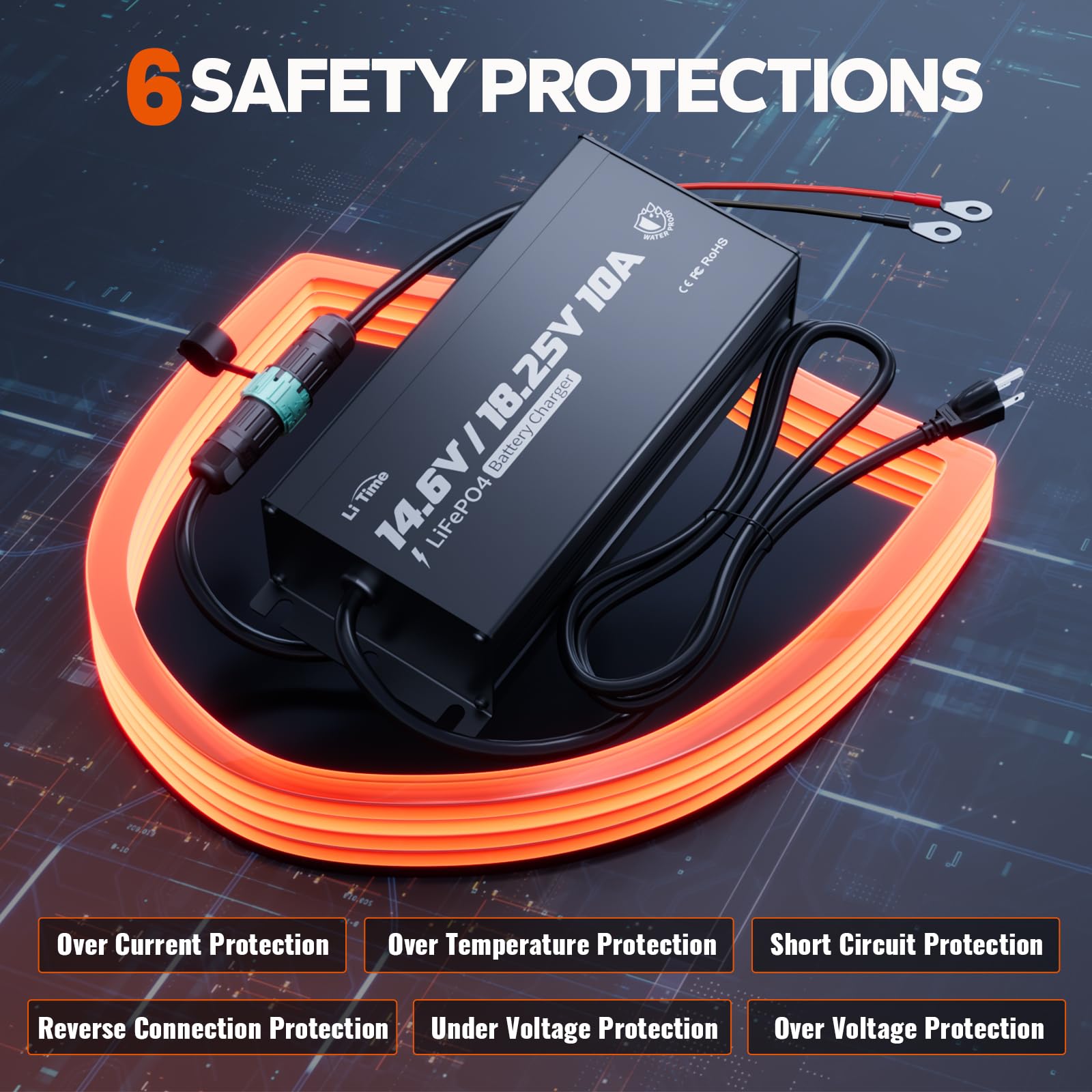 LiTime 16V(18.25V) 10A Mountable Lithium Battery Charger