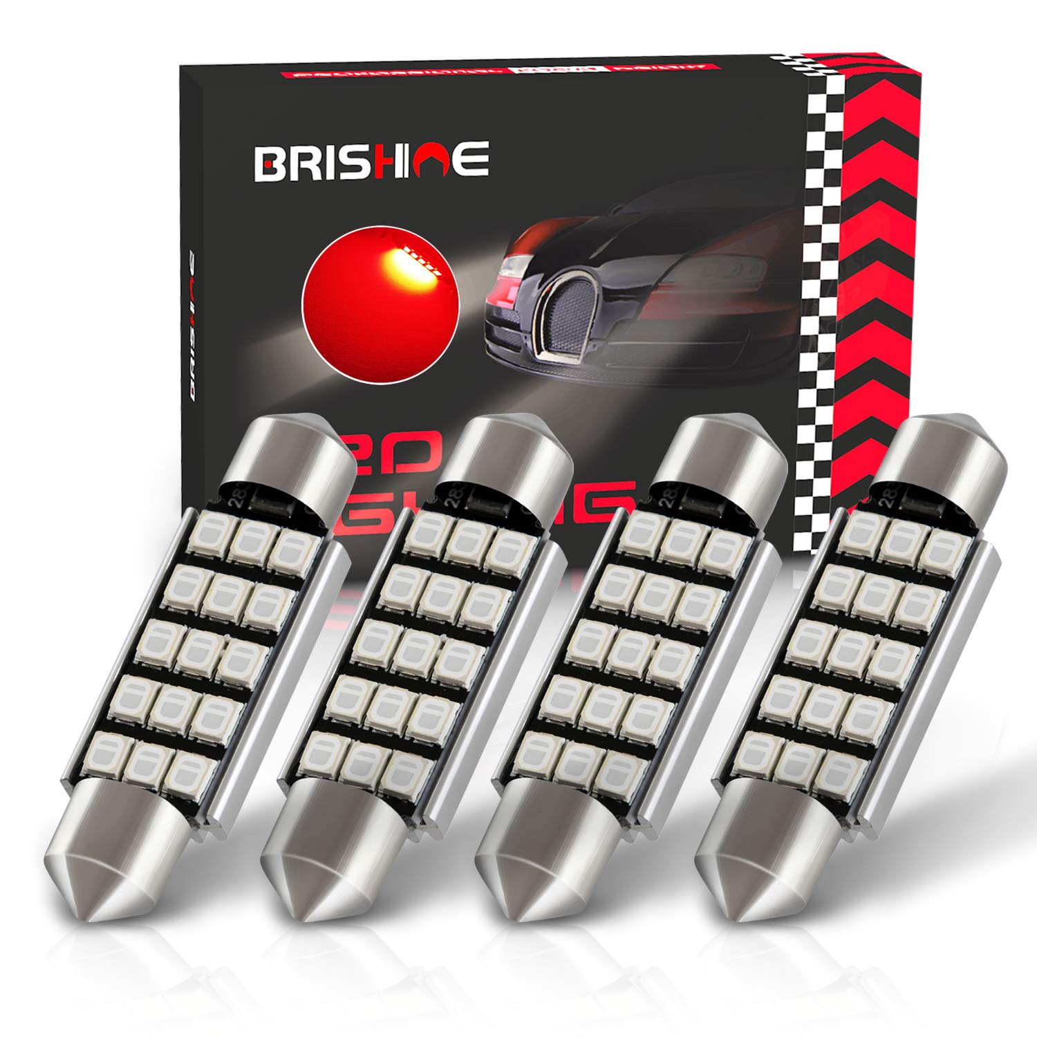 Brishine 578 211-2 Led Bulbs, Super Bright Brilliant Red 2835 Chipsets Canbus Error Free 41Mm 42Mm 1.72    Festoon 212-2 569 Led