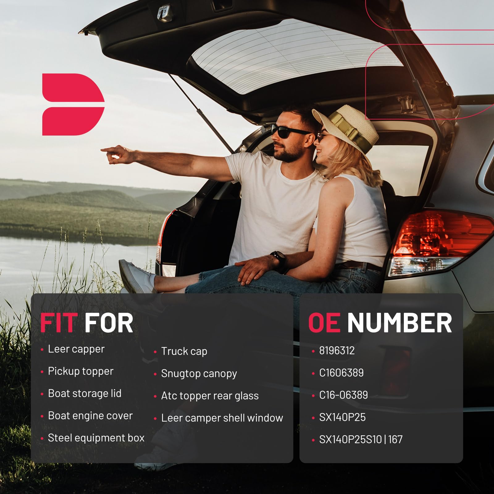 C1608054 20Inch 100Lbs (445N) Per Gas Strut Shock Lift Support For Rv Bed Truck Tonneau Cover Camper Shell Rear Window Floor Hat